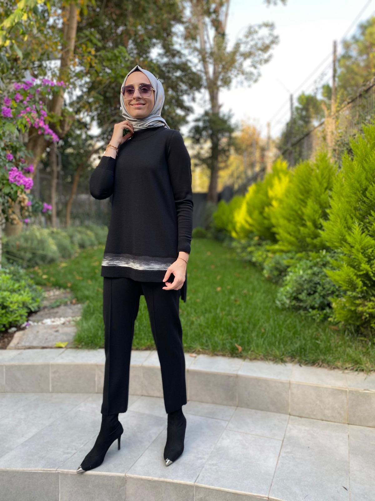 Miss Dalida Keçe Detaylı Triko Tunik Siyah T24K-6018
