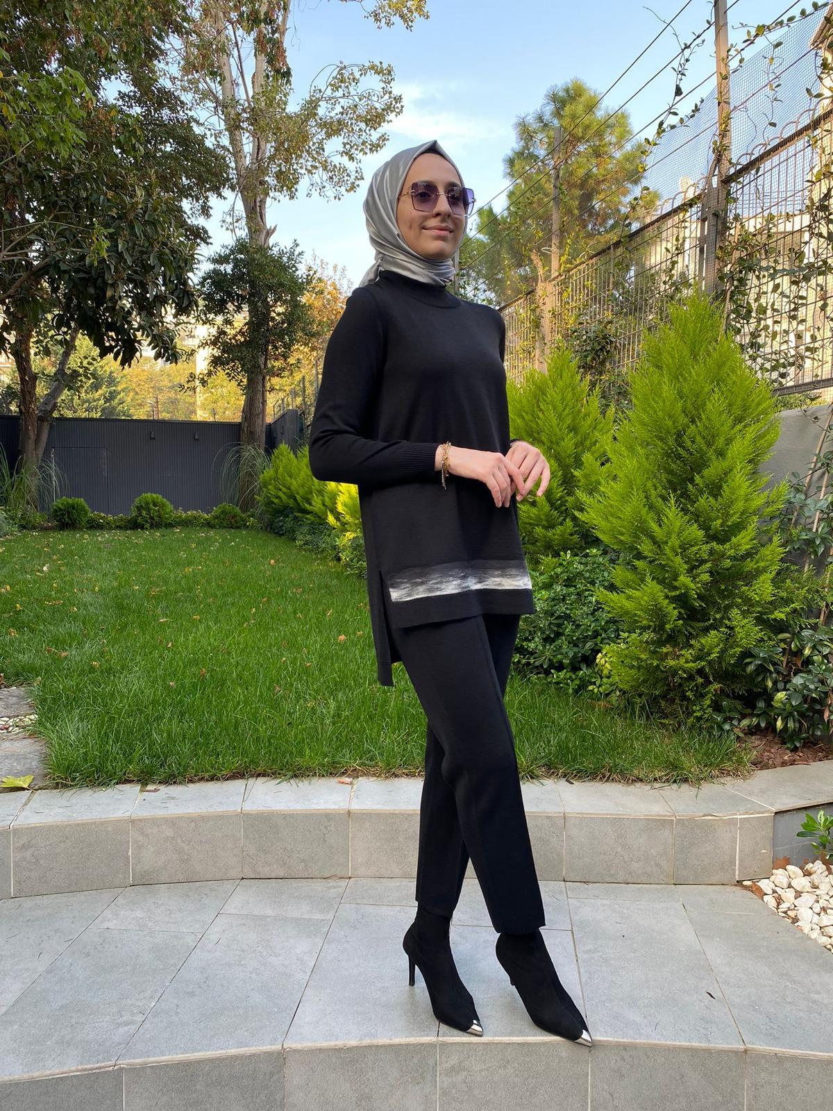 Miss Dalida Keçe Detaylı Triko Tunik Siyah T24K-6018