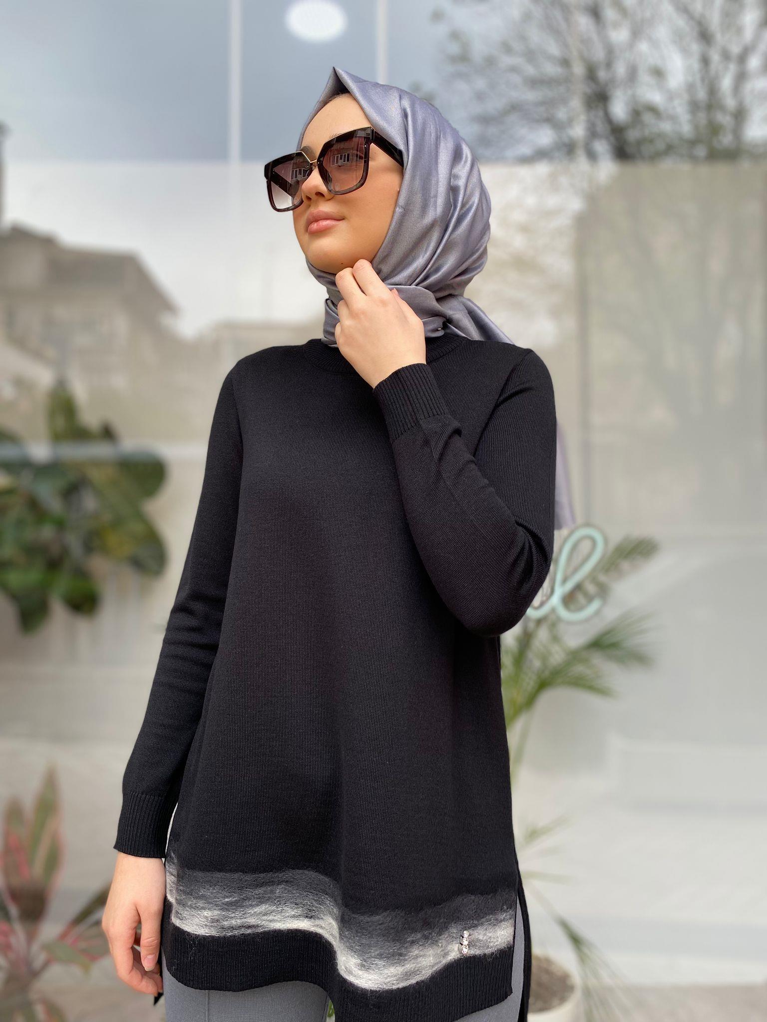 Miss Dalida Keçe Detaylı Triko Tunik Siyah T24K-6018