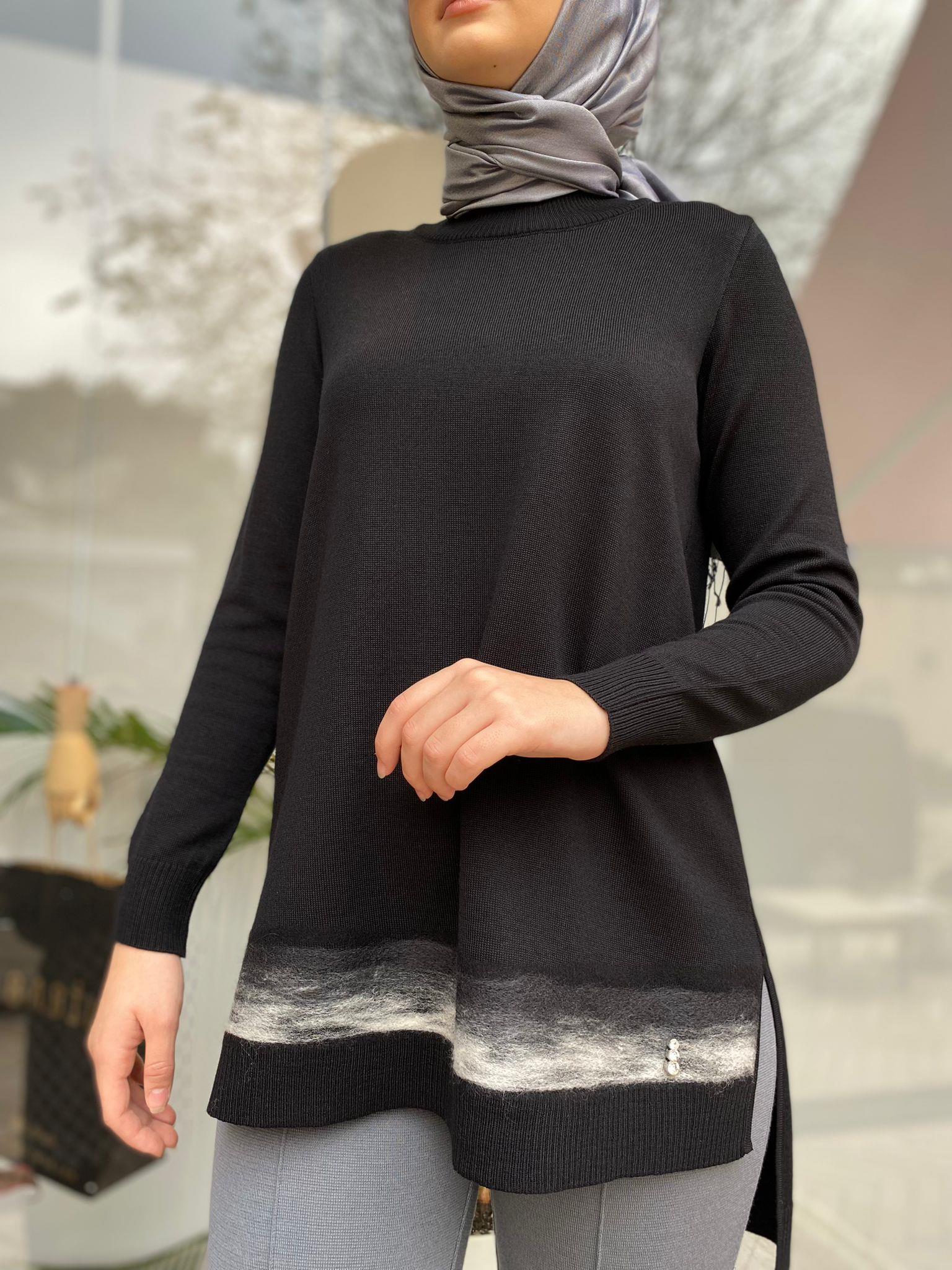Miss Dalida Keçe Detaylı Triko Tunik Siyah T24K-6018