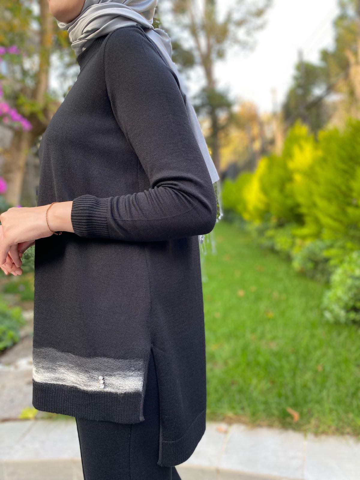 Miss Dalida Keçe Detaylı Triko Tunik Siyah T24K-6018