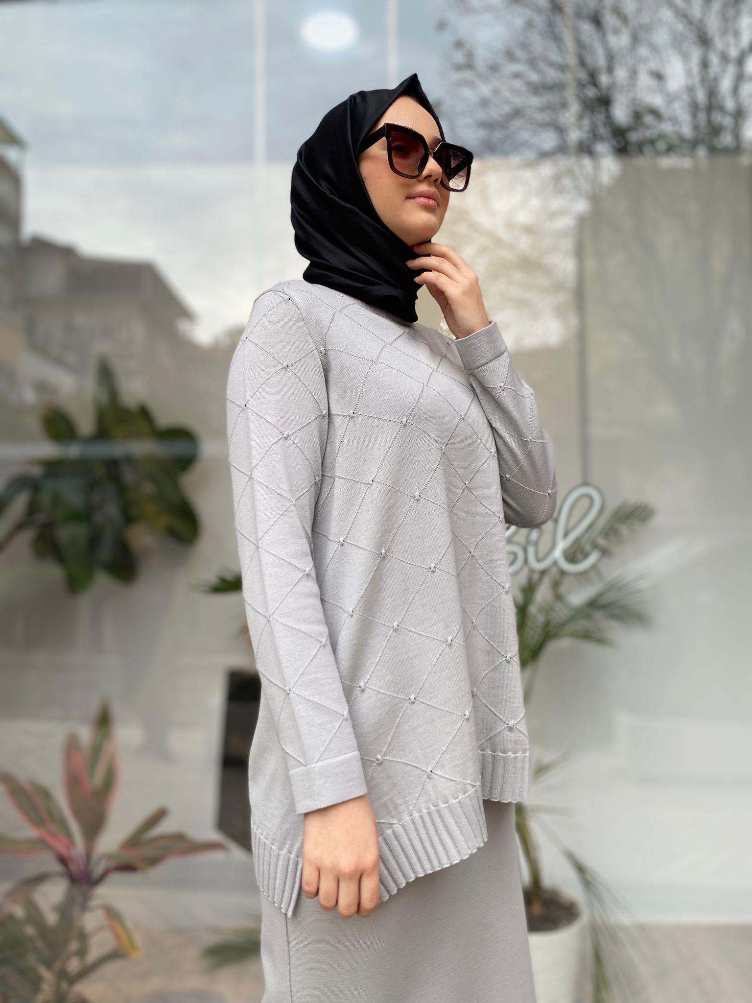 Miss Dalida Kendinden Dokulu Tunik Villa Gri t24k-6005