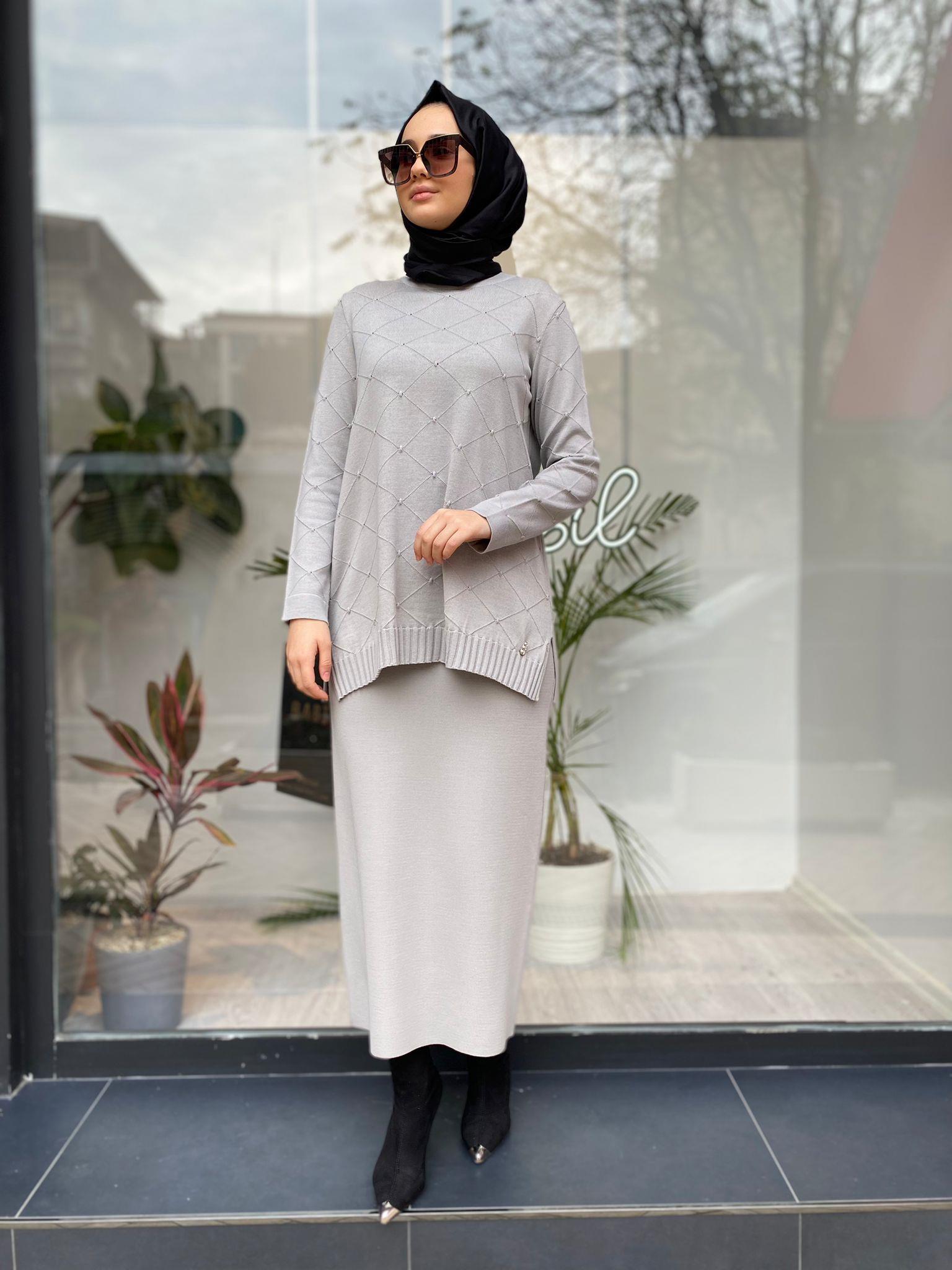 Miss Dalida Kendinden Dokulu Tunik Villa Gri t24k-6005