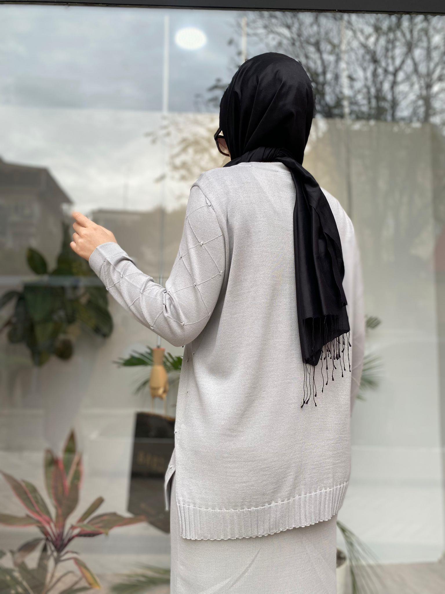 Miss Dalida Kendinden Dokulu Tunik Villa Gri t24k-6005