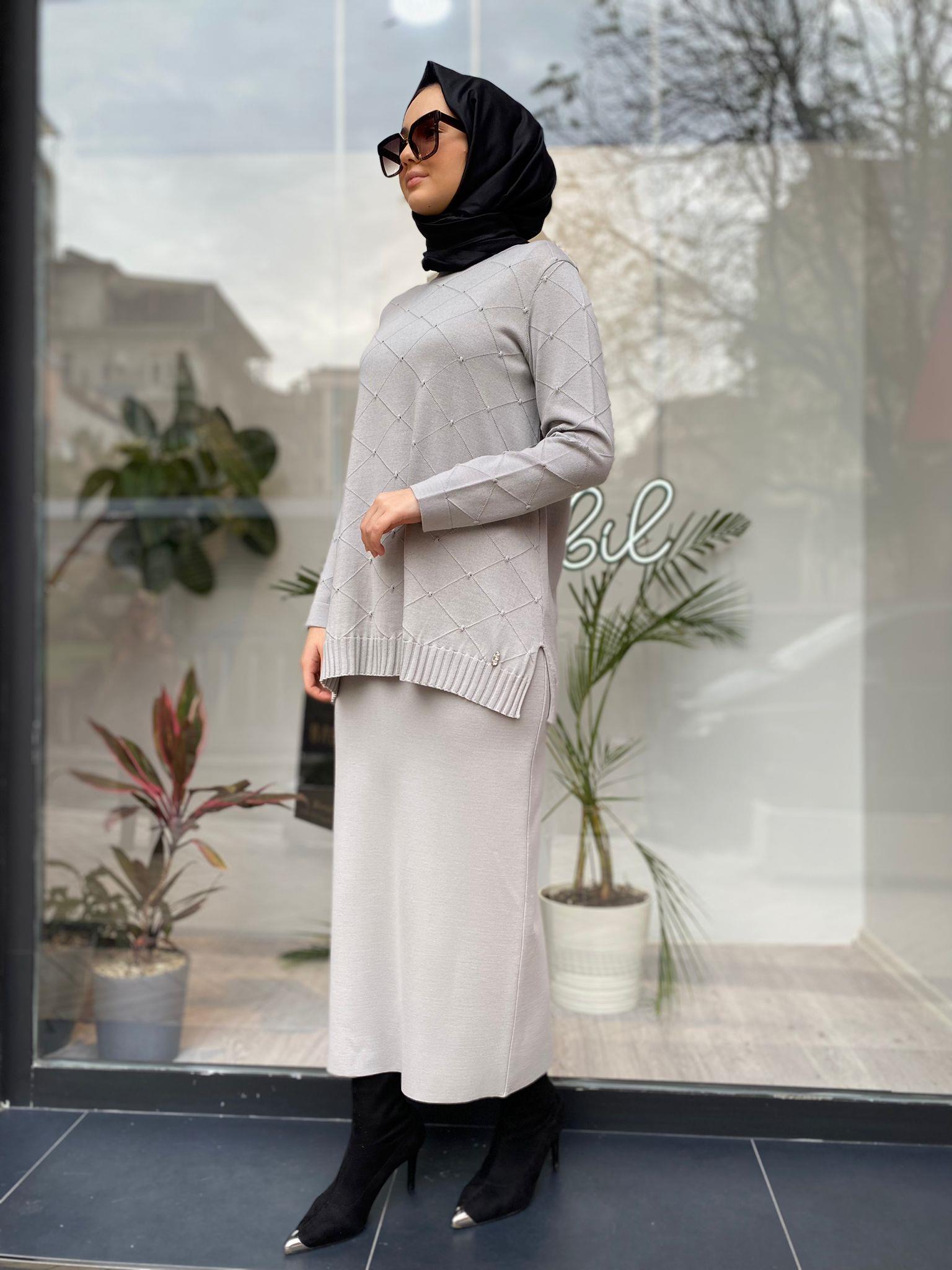 Miss Dalida Kendinden Dokulu Tunik Villa Gri t24k-6005