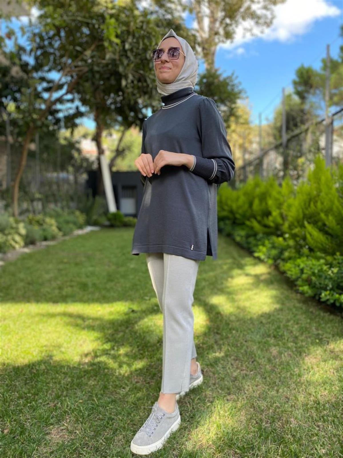 Miss Dalida Kurşun Biye Detay Triko Tunik T24K-6007