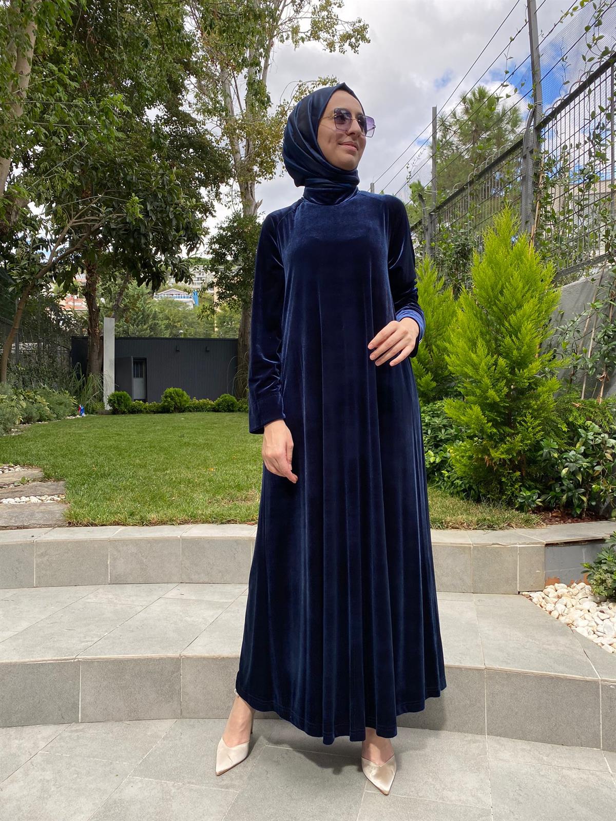 Miss Dalida Lacivert Kadife Elbise T24K-4003