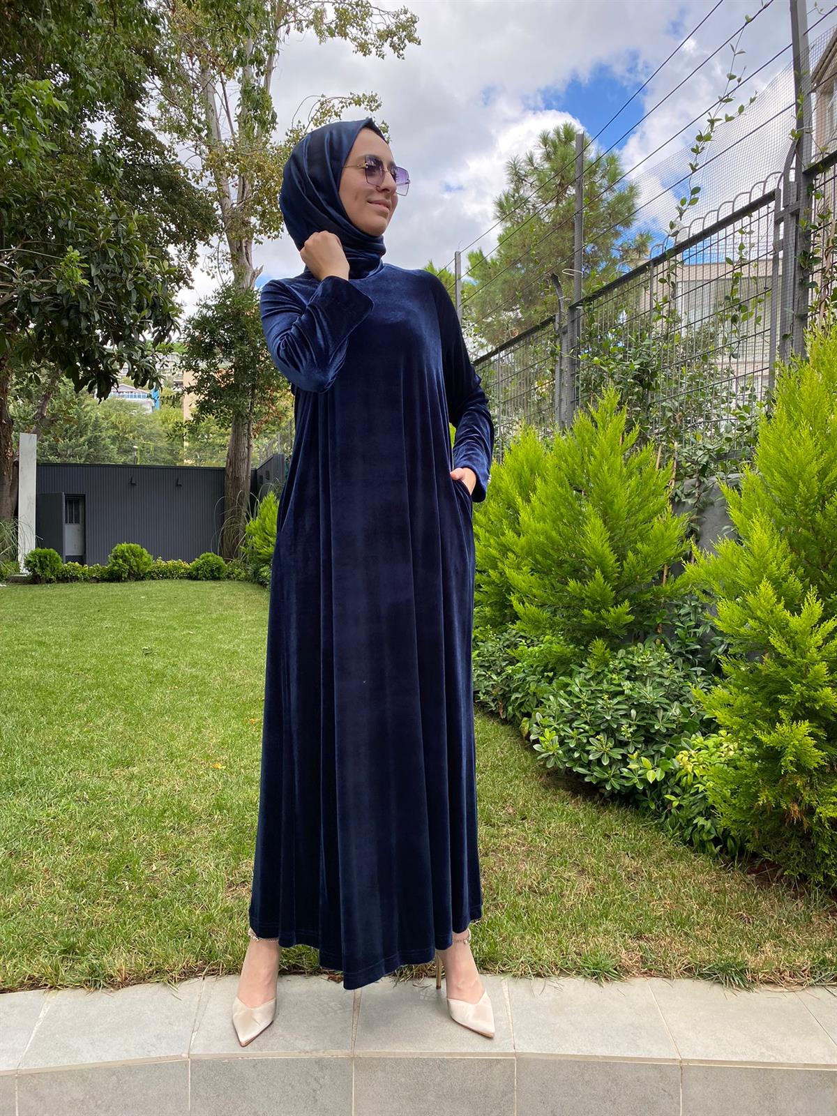 Miss Dalida Lacivert Kadife Elbise T24K-4003