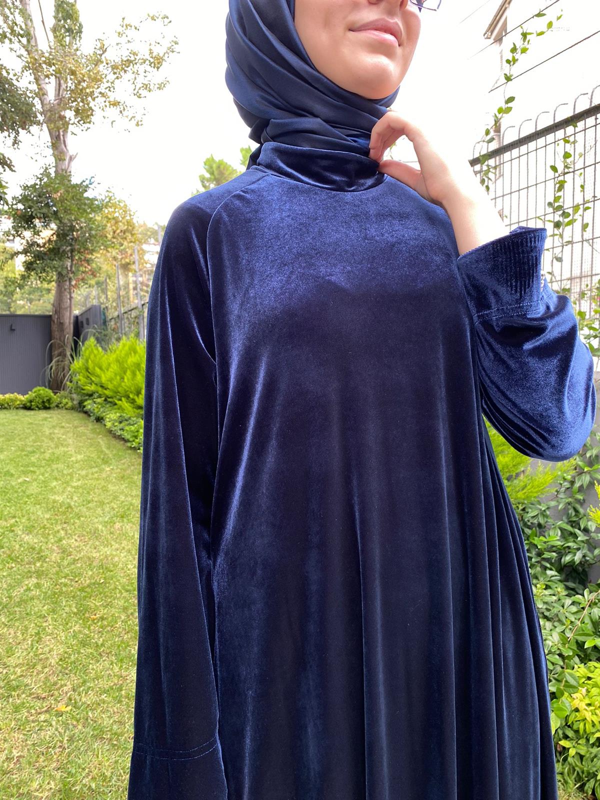 Miss Dalida Lacivert Kadife Elbise T24K-4003