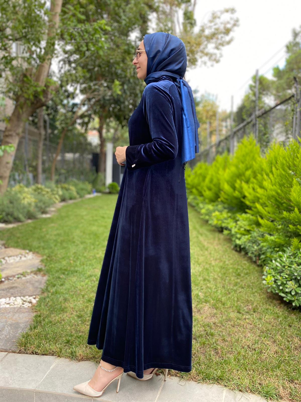 Miss Dalida Lacivert Kadife Elbise T24K-4003
