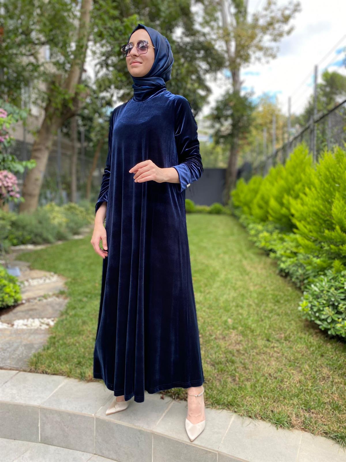 Miss Dalida Lacivert Kadife Elbise T24K-4003