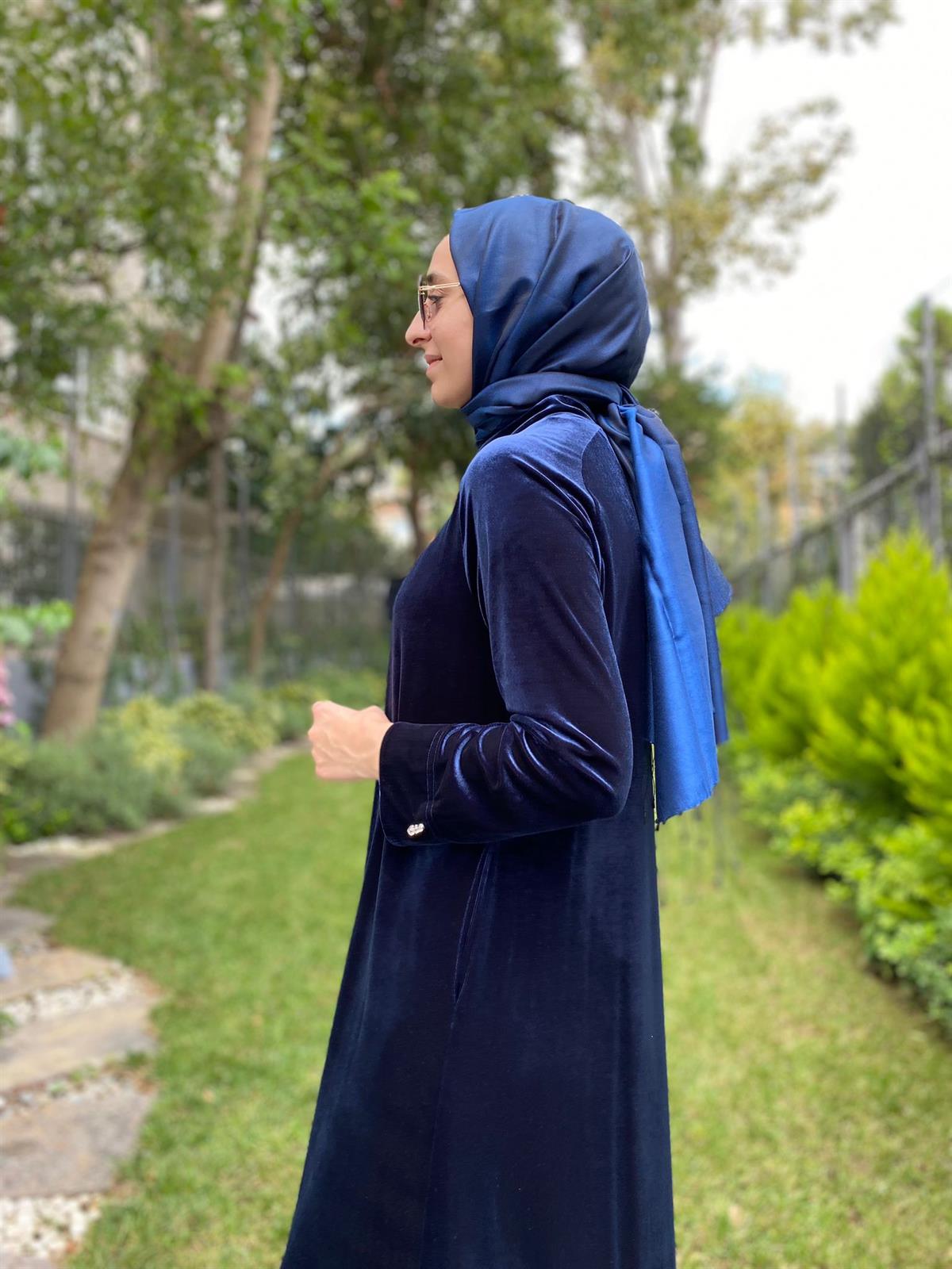 Miss Dalida Lacivert Kadife Elbise T24K-4003