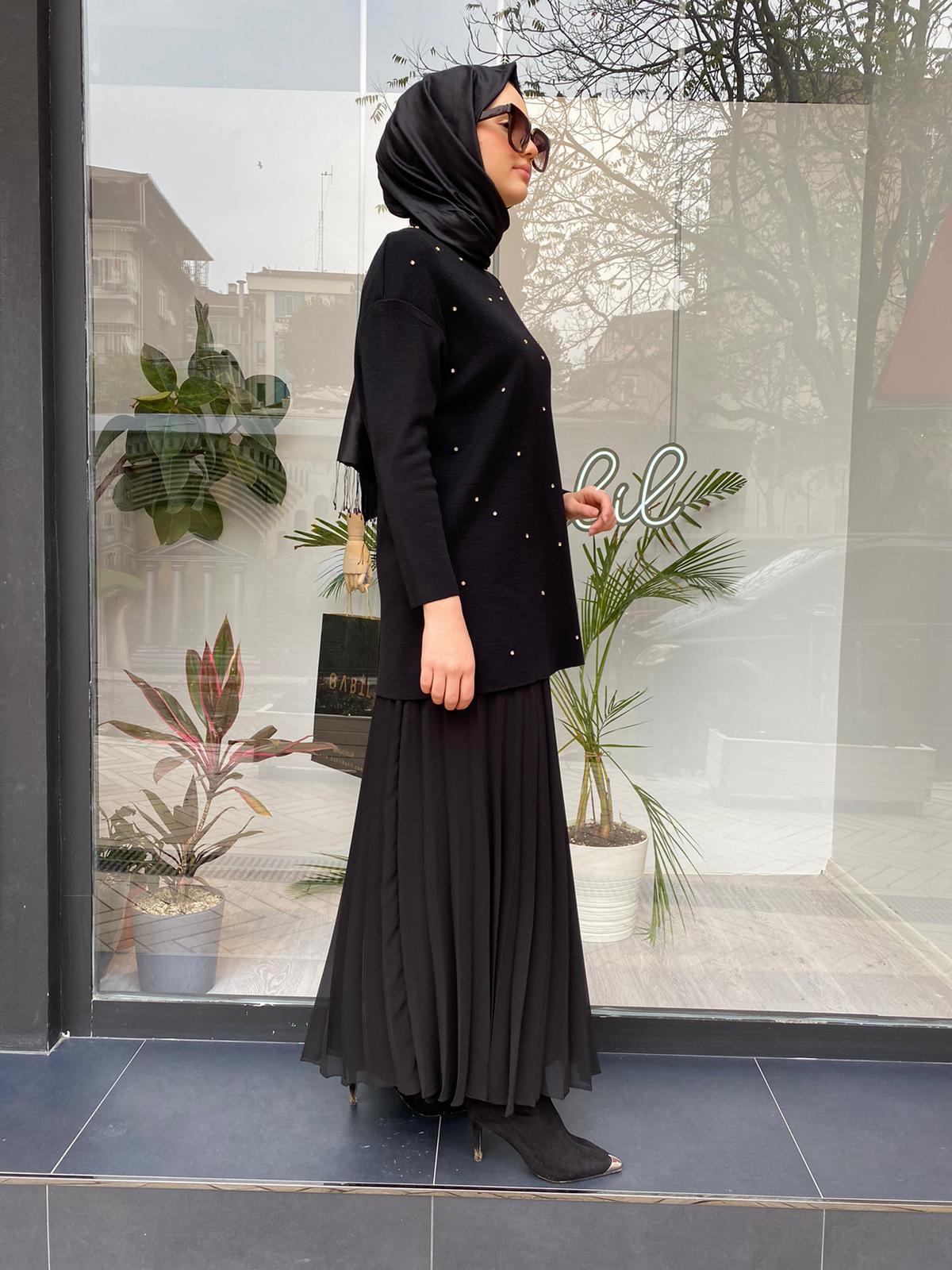 Miss Dalida Önü Taşlı Basic Tunik Siyah t24k-6024
