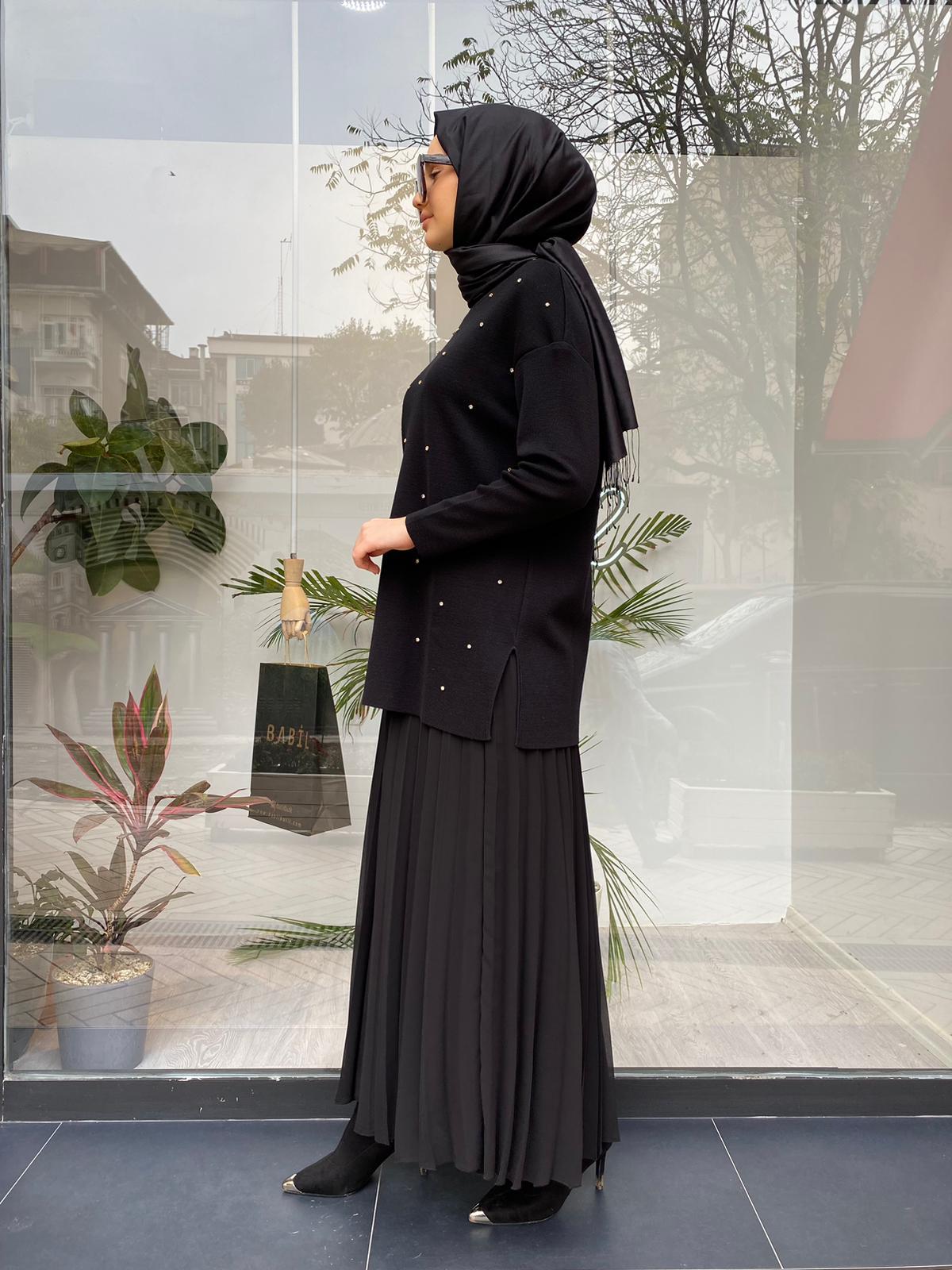 Miss Dalida Önü Taşlı Basic Tunik Siyah t24k-6024
