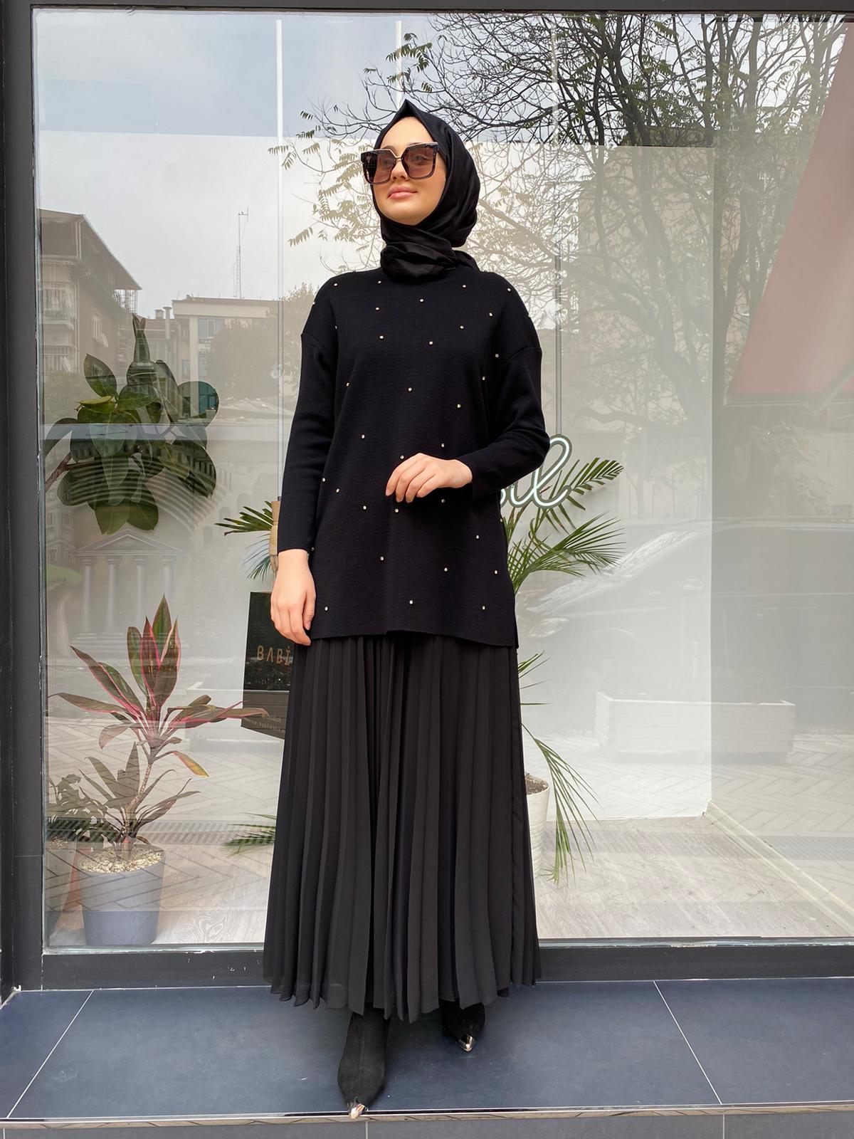 Miss Dalida Önü Taşlı Basic Tunik Siyah t24k-6024