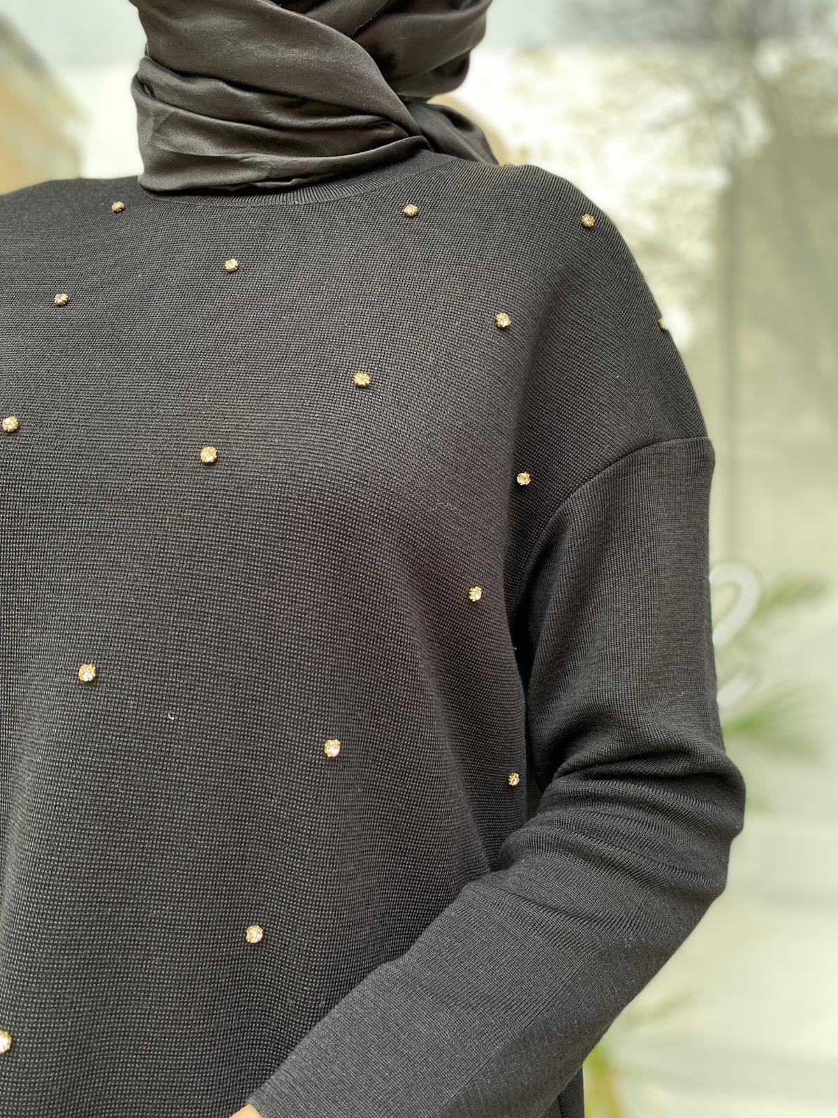 Miss Dalida Önü Taşlı Basic Tunik Siyah t24k-6024