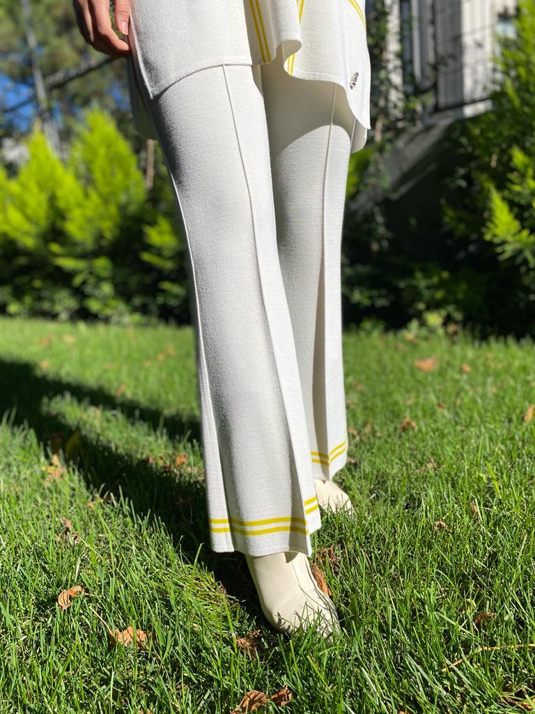 Miss Dalida Paçası Taşlı Triko Pantolon Fede Ekru t24k-7011