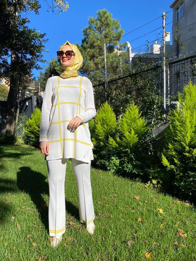 Miss Dalida Paçası Taşlı Triko Pantolon Fede Ekru t24k-7011