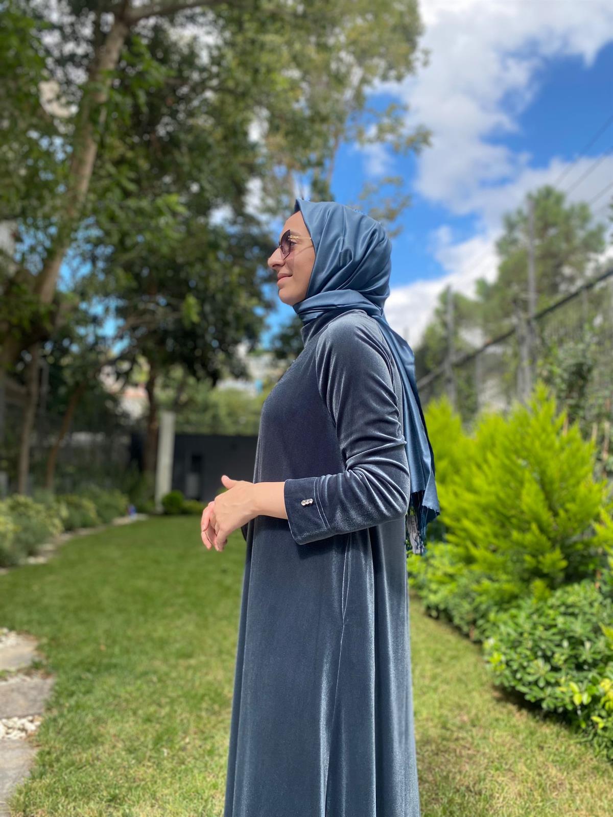 Miss Dalida Petrol Kadife Elbise T24K-4003