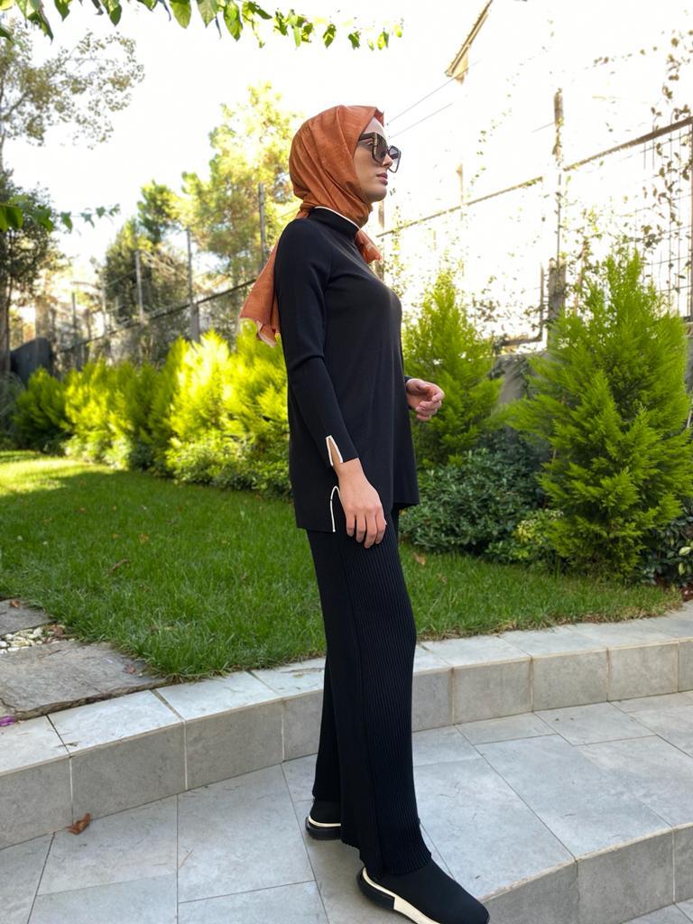 Miss Dalida Renk Şeritli Triko Tunik Siyah t24k-6017