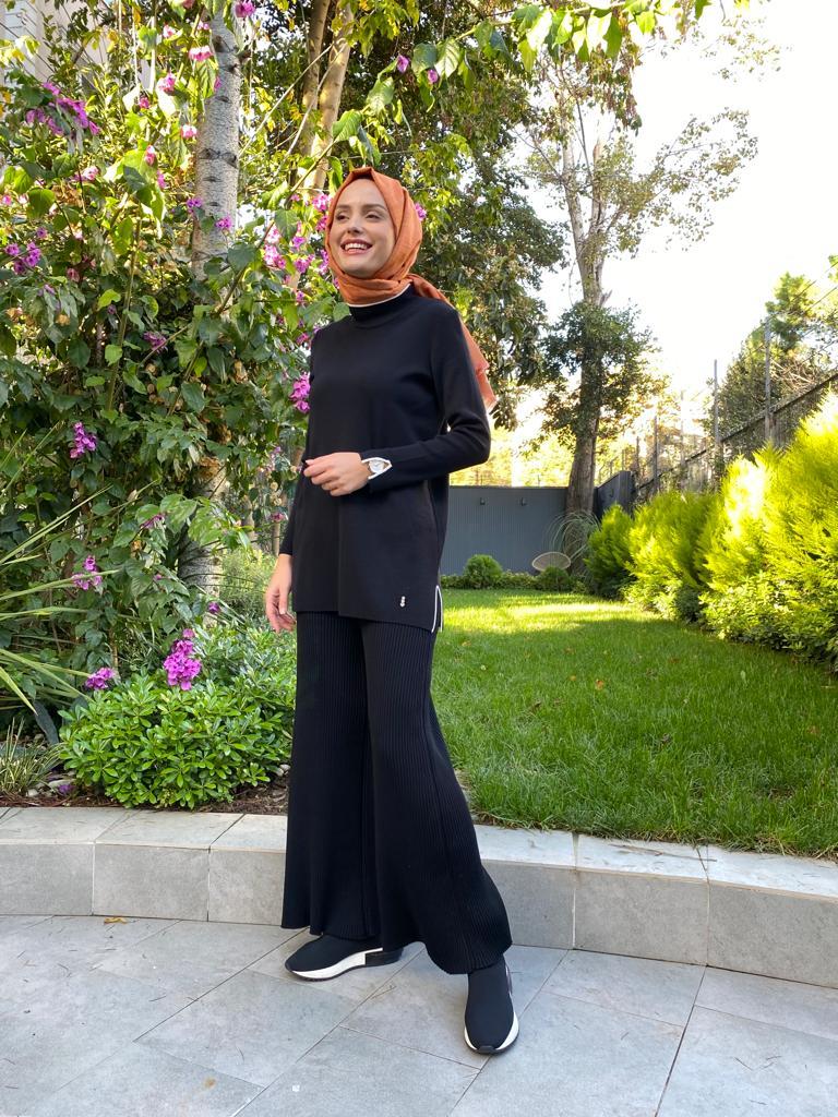 Miss Dalida Renk Şeritli Triko Tunik Siyah t24k-6017