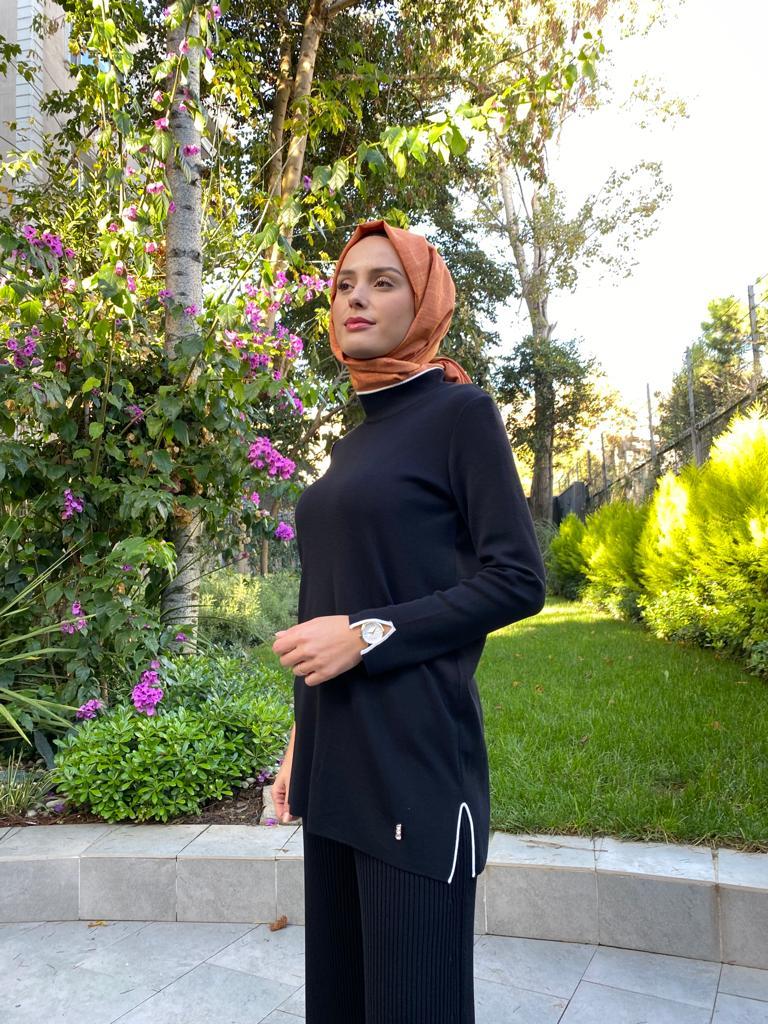 Miss Dalida Renk Şeritli Triko Tunik Siyah t24k-6017