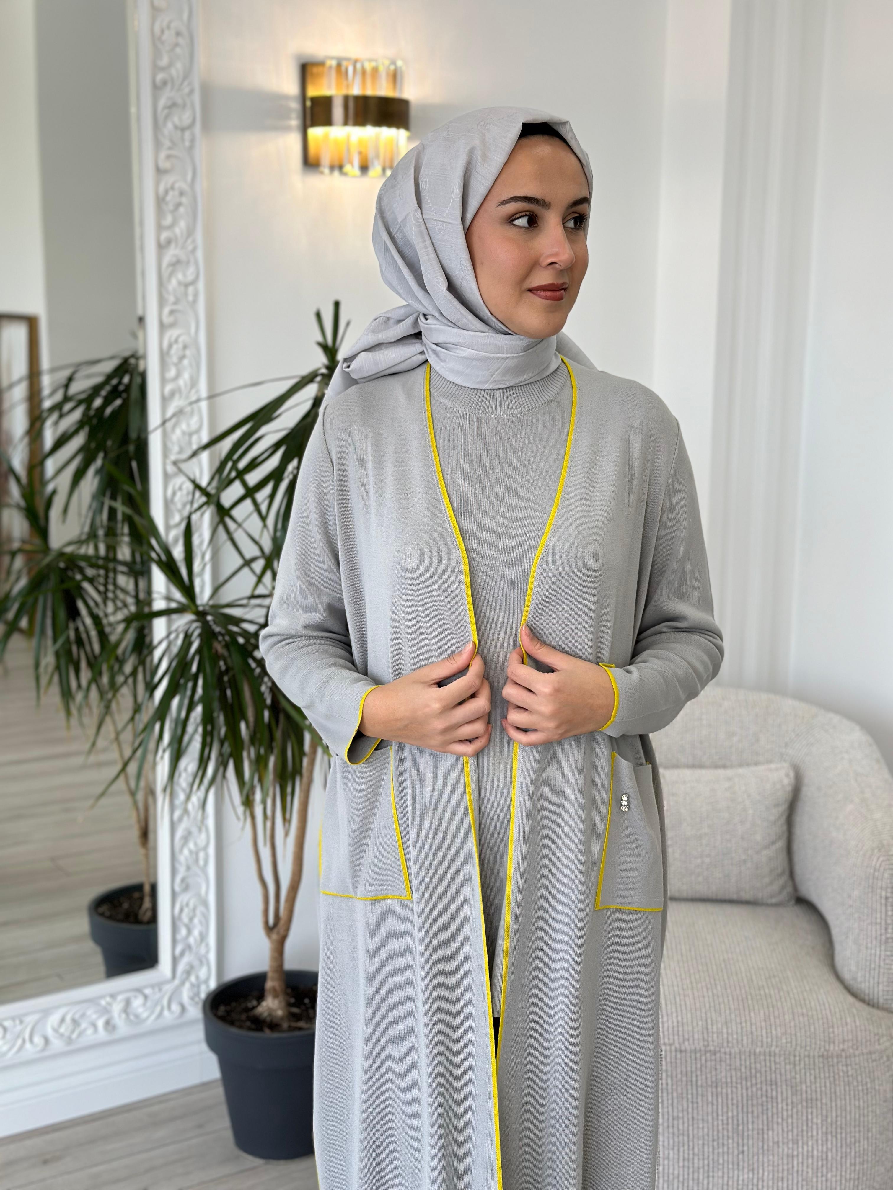 Miss Dalida Renk Şeritli Uzun Triko Hırka Villa Gri t24k-9015