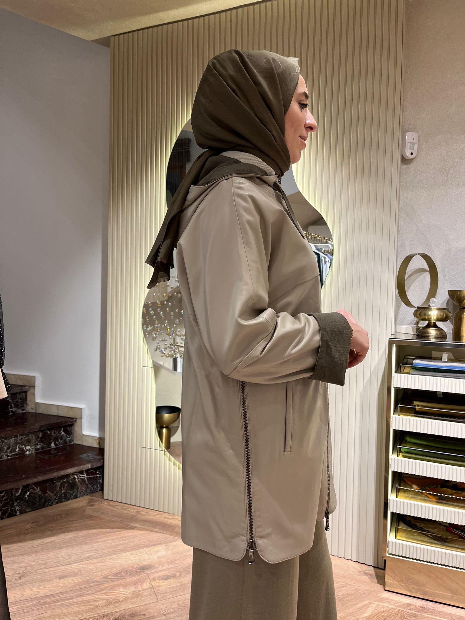 Miss Dalida Triko Astarlı Deri Ceket Ekru t24k-8006