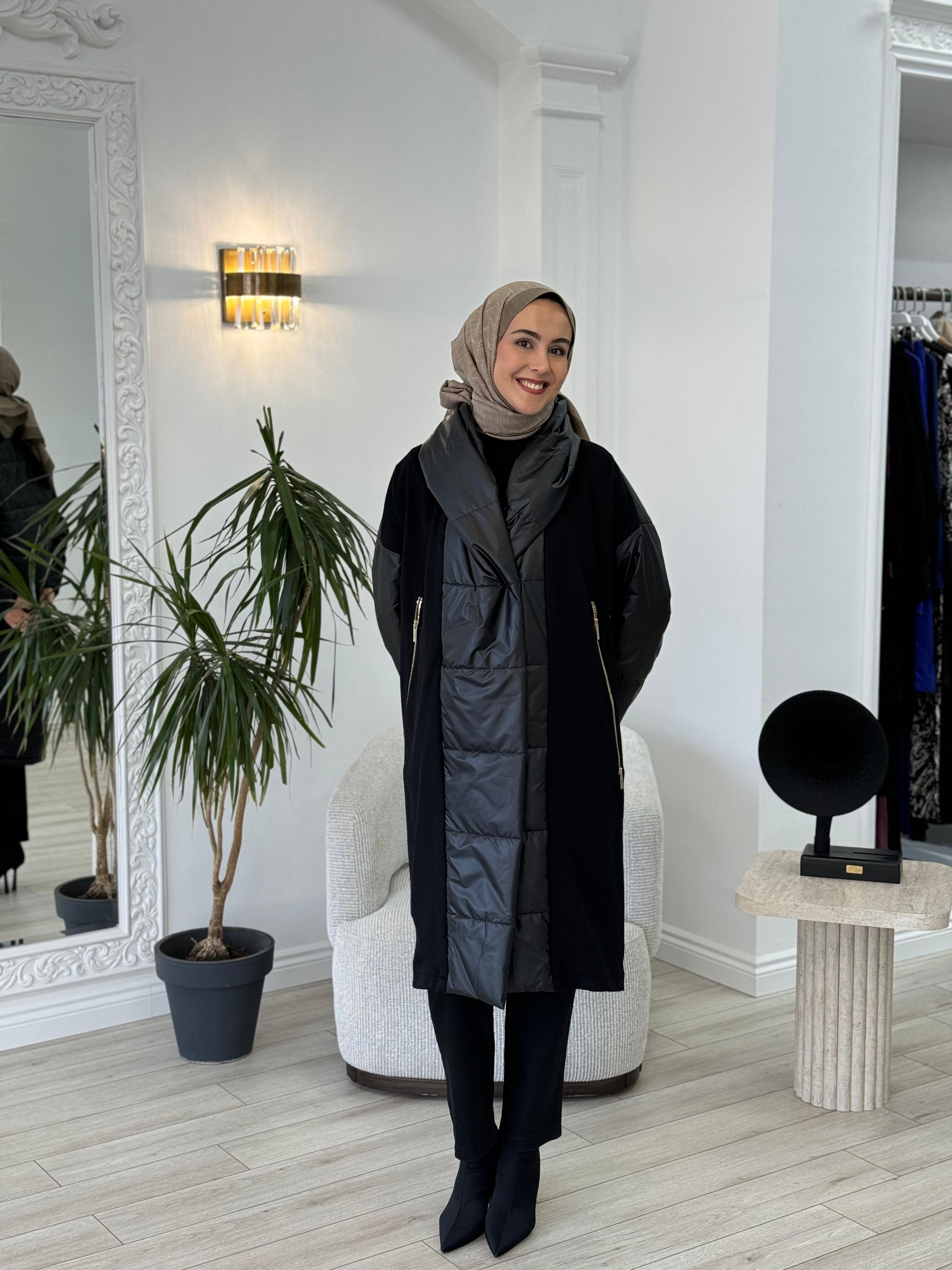 Miss Dalida Triko Detaylı Yağmurluk Mont Siyah t24k-8027