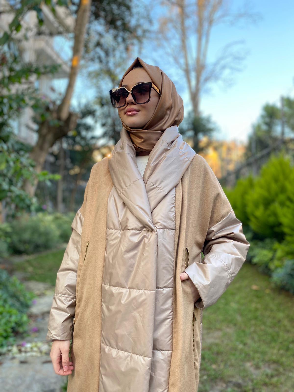 Miss Dalida Triko Detaylı Yağmurluk Mont Camel t24k-8027