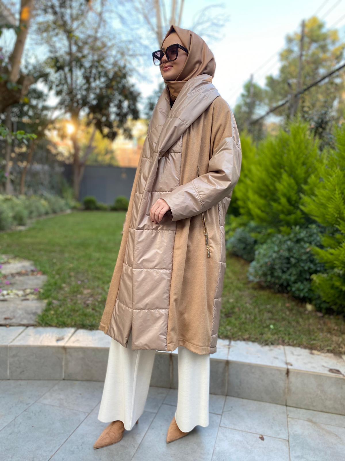 Miss Dalida Triko Detaylı Yağmurluk Mont Camel t24k-8027