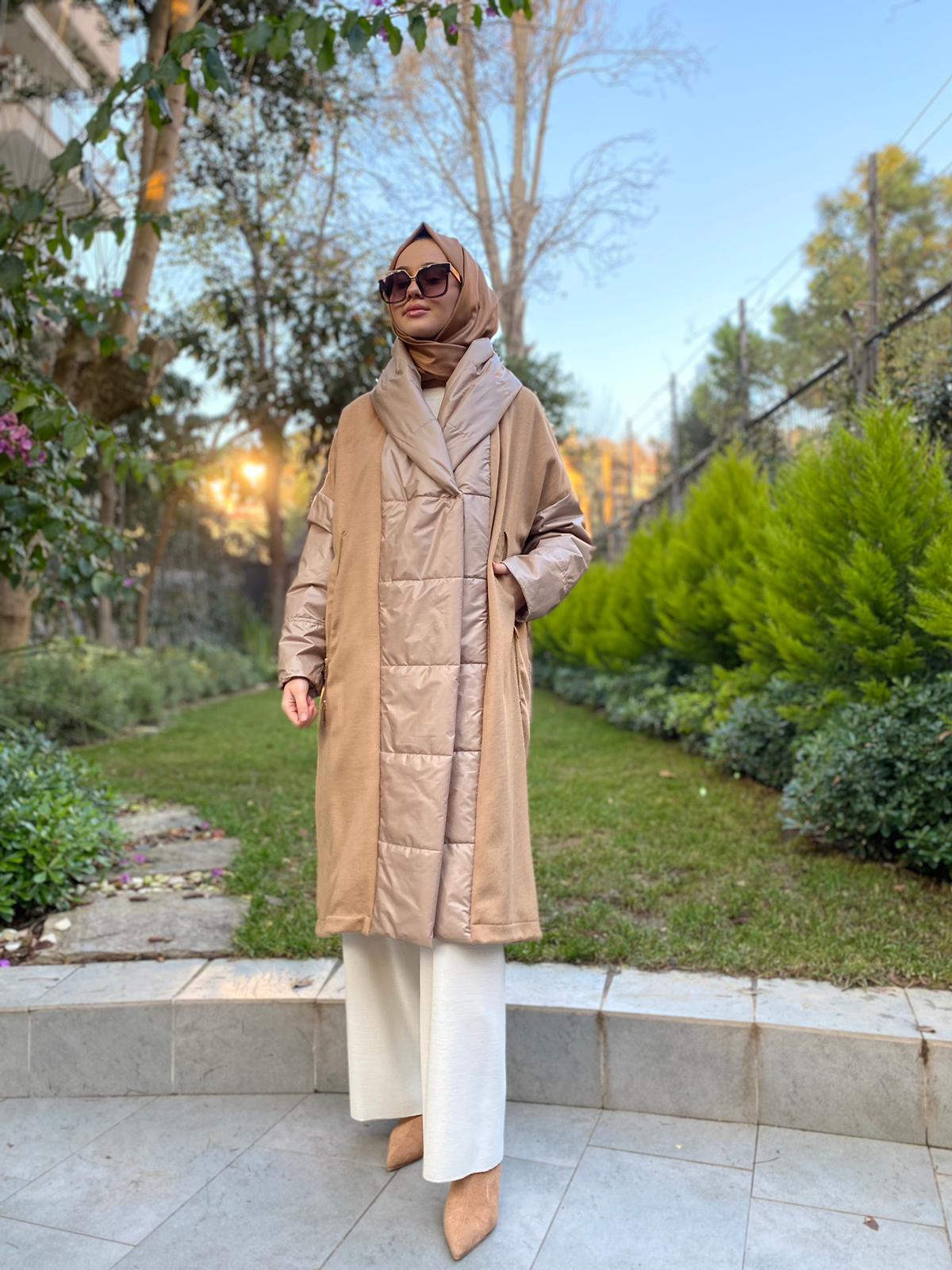 Miss Dalida Triko Detaylı Yağmurluk Mont Camel t24k-8027