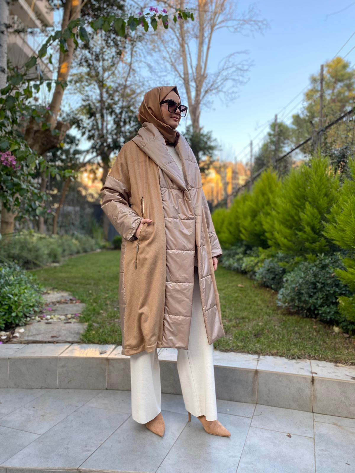Miss Dalida Triko Detaylı Yağmurluk Mont Camel t24k-8027