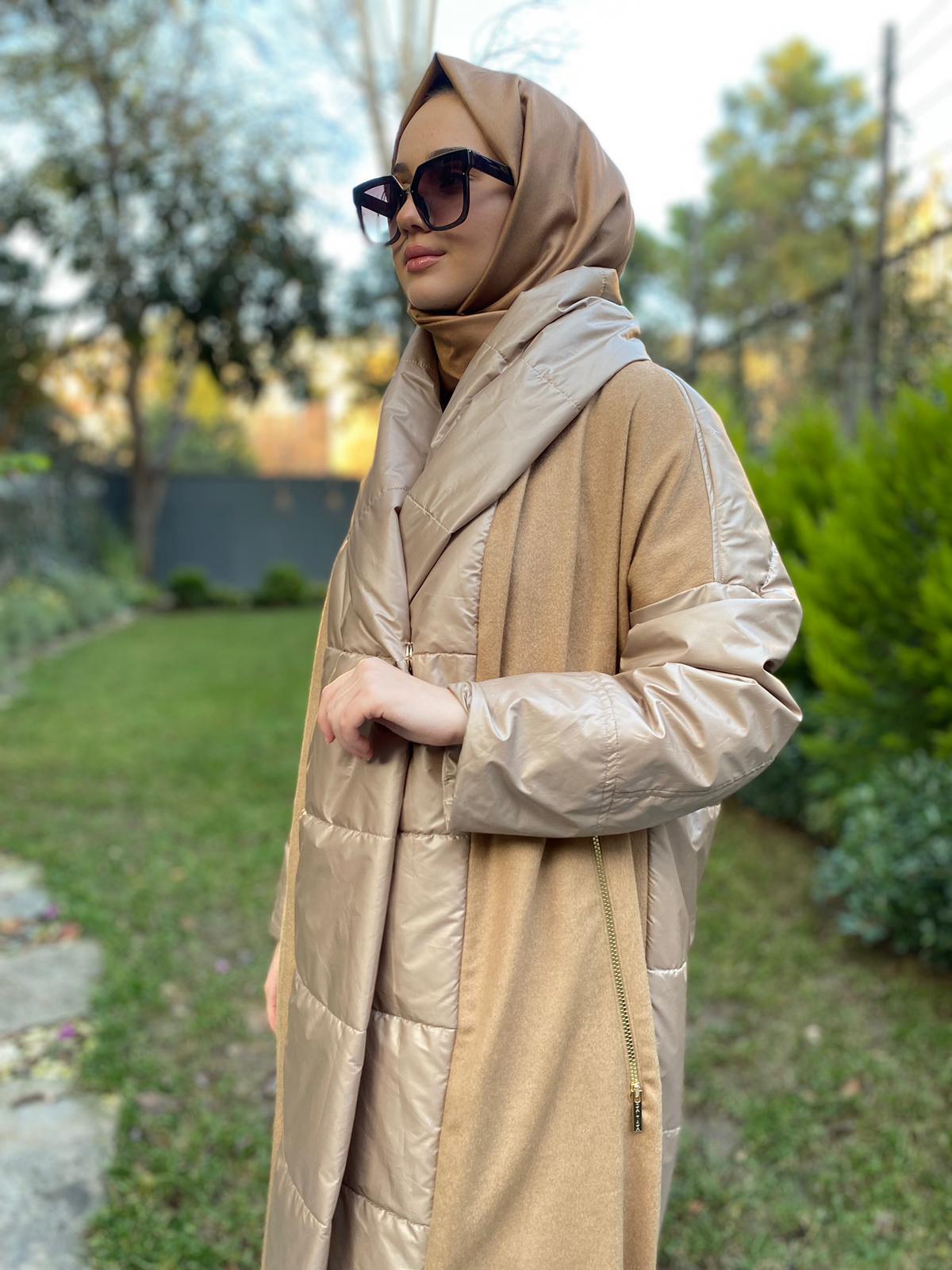 Miss Dalida Triko Detaylı Yağmurluk Mont Camel t24k-8027