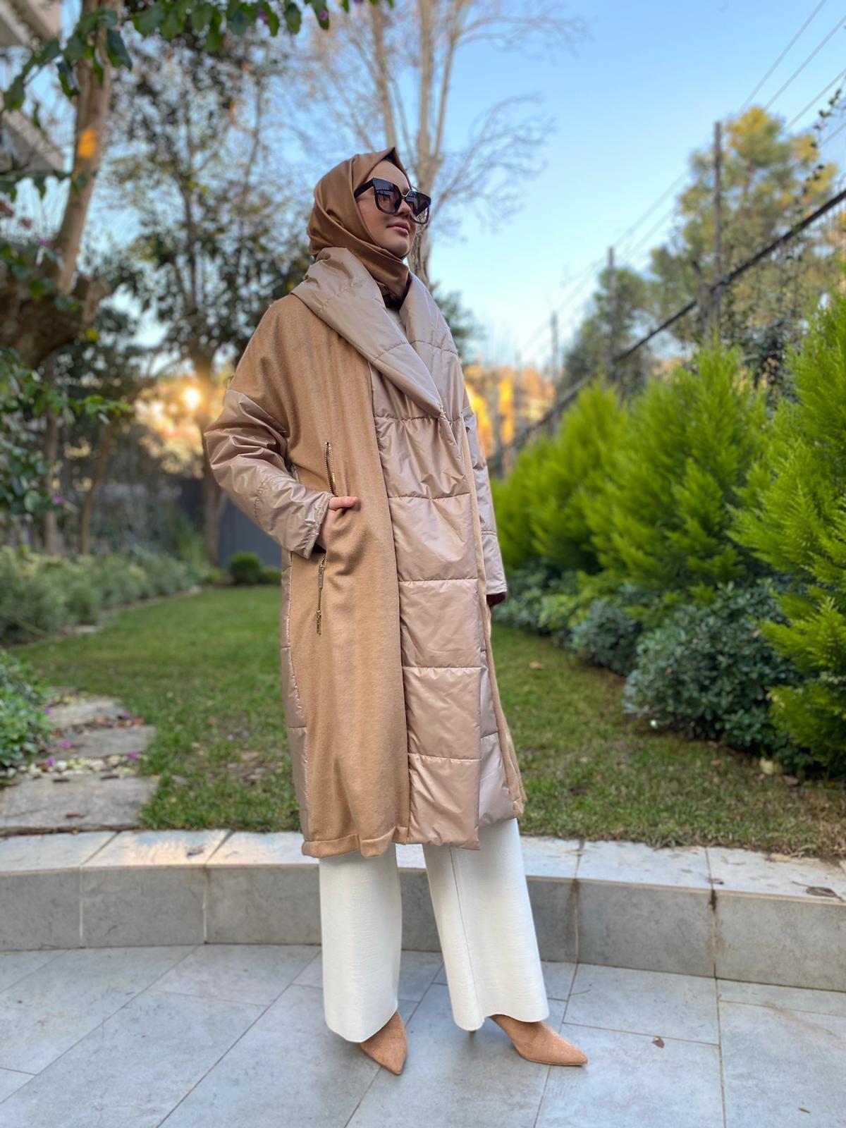Miss Dalida Triko Detaylı Yağmurluk Mont Camel t24k-8027