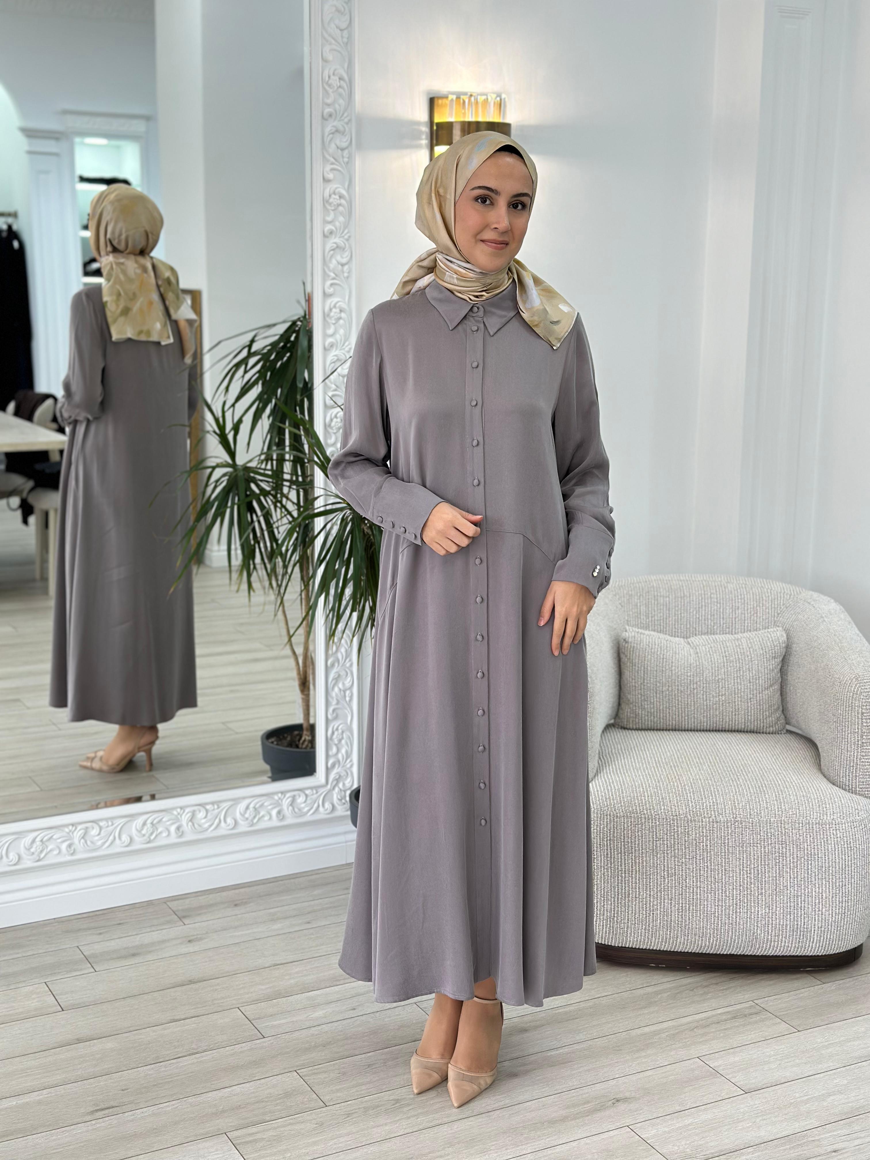 Miss Dalida Uzun Cupro Elbise Vizon t24k-4006