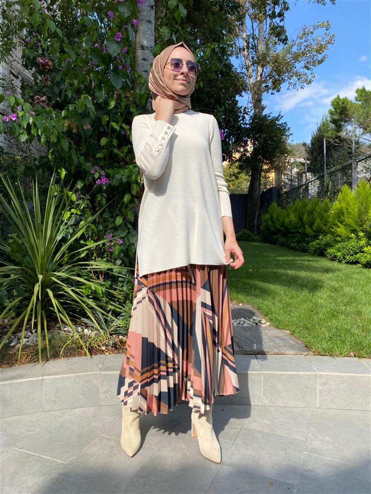 Miss Dalida Uzun Kollu Basic Tunik  Ekru t24k-6001