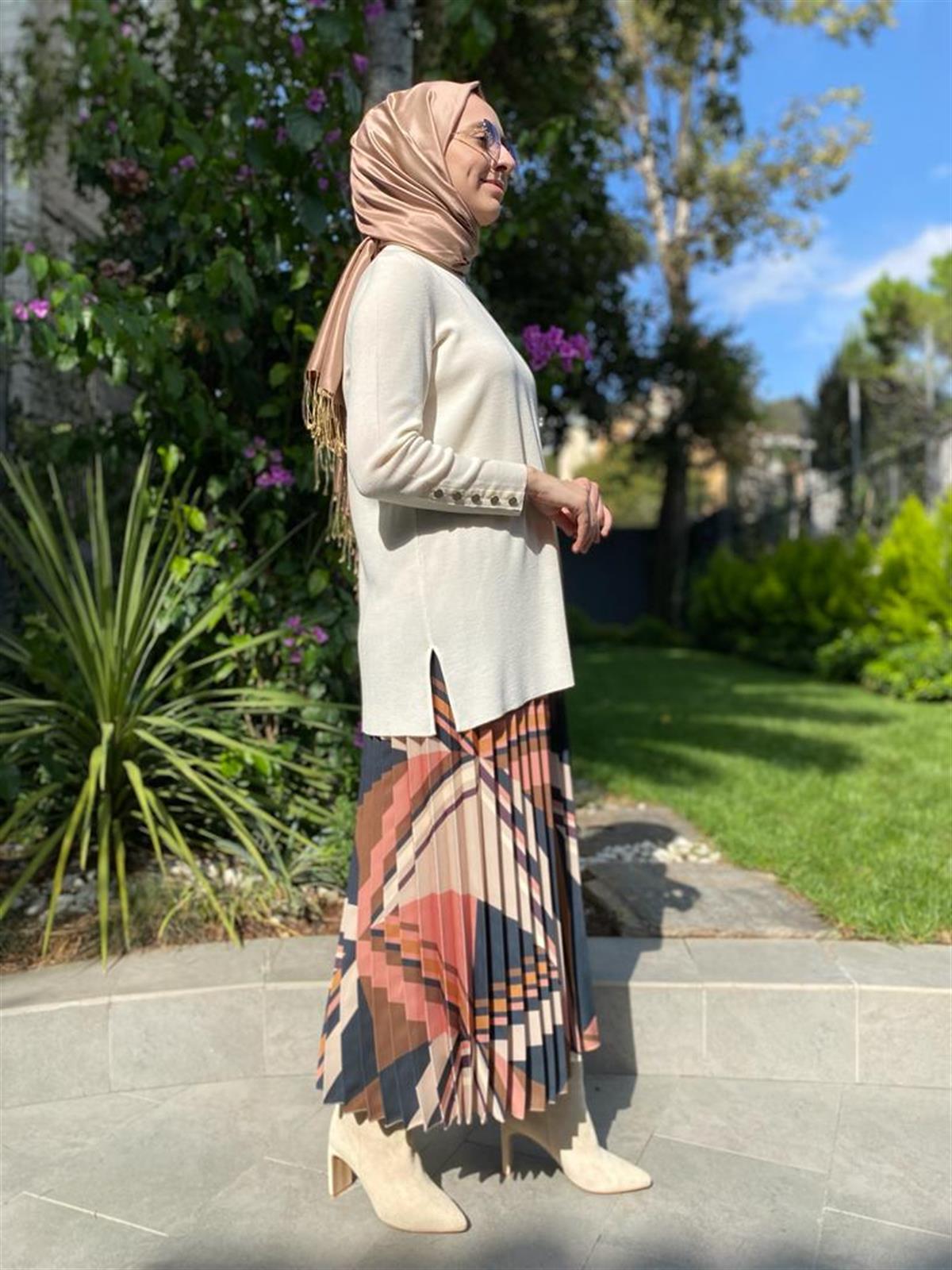 Miss Dalida Uzun Kollu Basic Tunik  Ekru t24k-6001