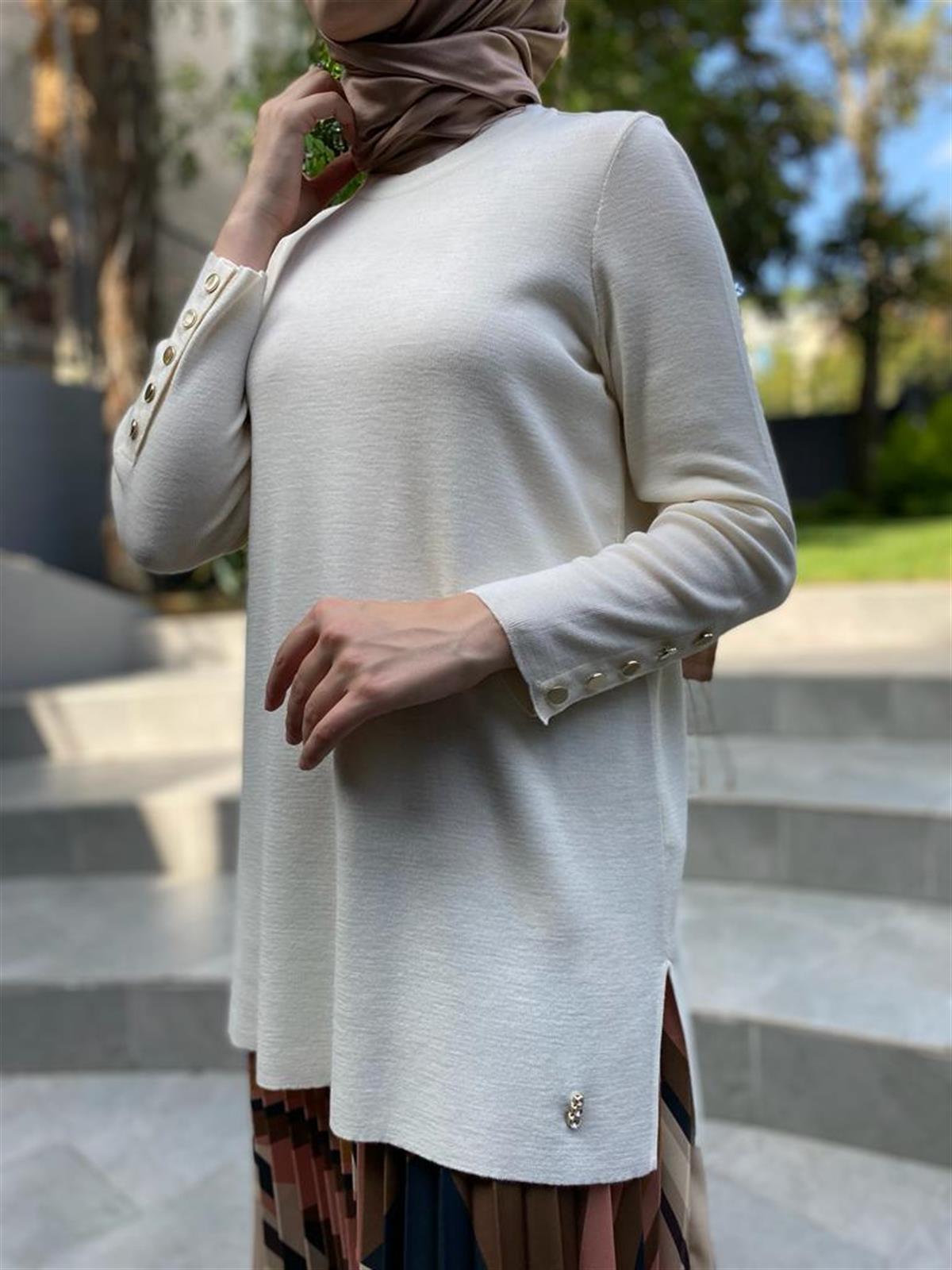 Miss Dalida Uzun Kollu Basic Tunik  Ekru t24k-6001
