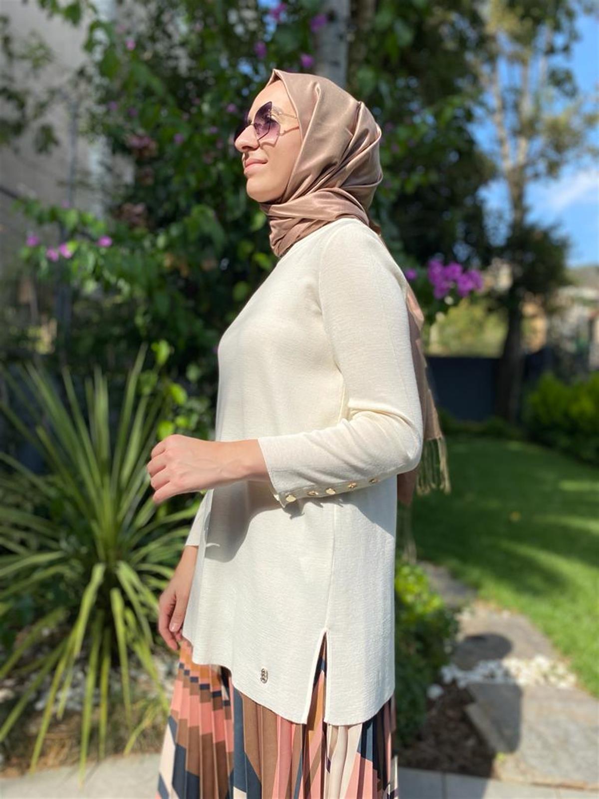 Miss Dalida Uzun Kollu Basic Tunik  Ekru t24k-6001