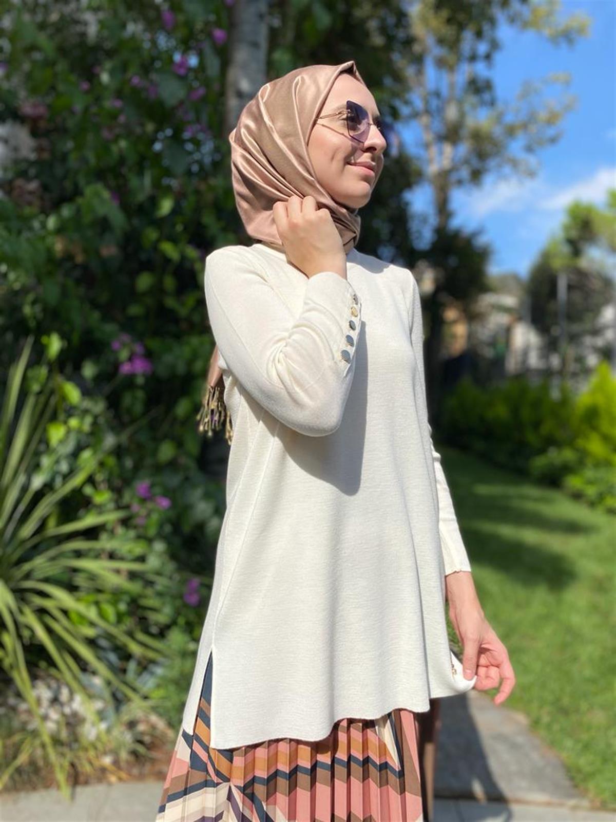 Miss Dalida Uzun Kollu Basic Tunik  Ekru t24k-6001