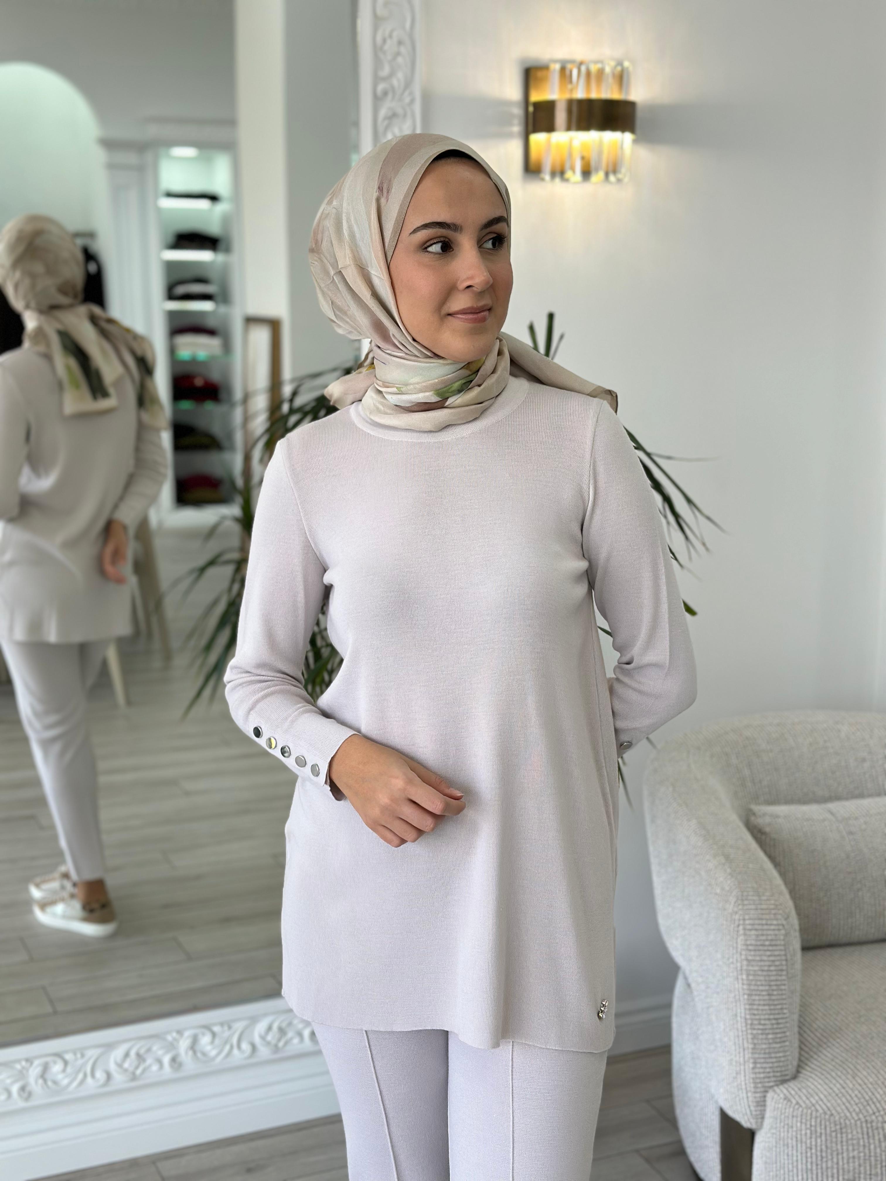 Miss Dalida Uzun Kollu Basic Tunik Rame Bone t24k-6001