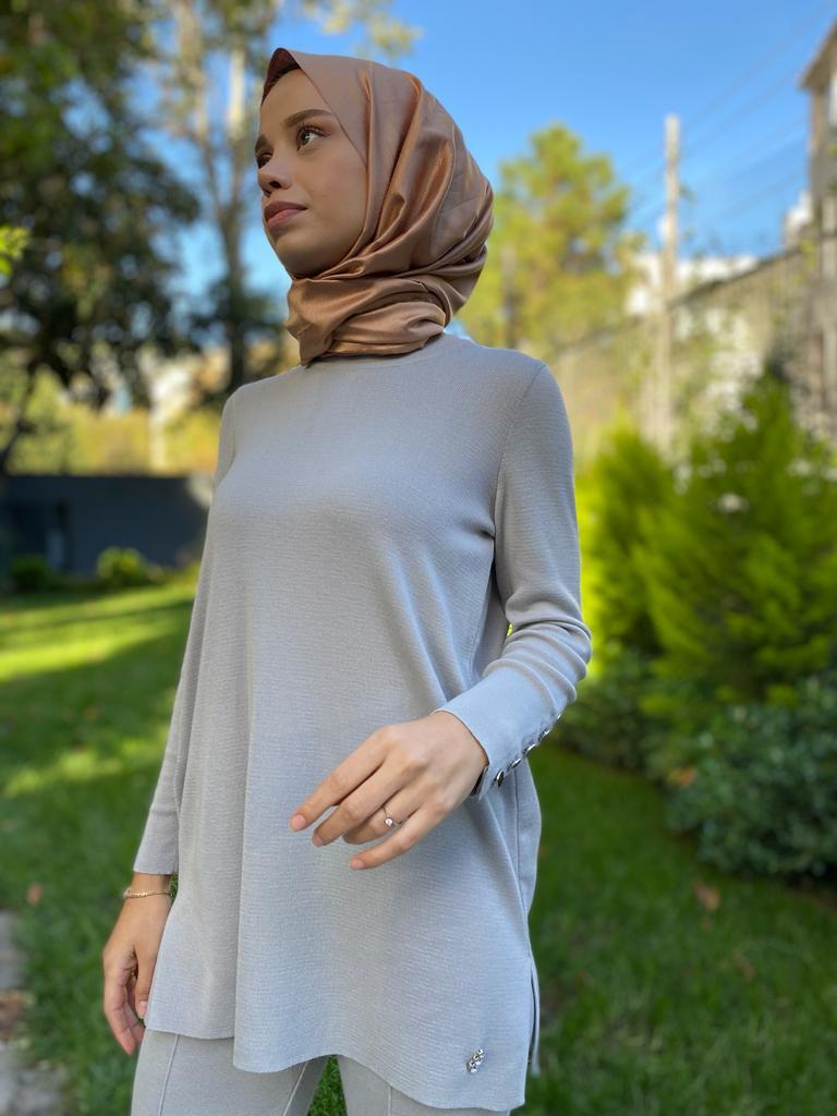Miss Dalida Uzun Kollu Basic Tunik Villa Gri t24k-6001