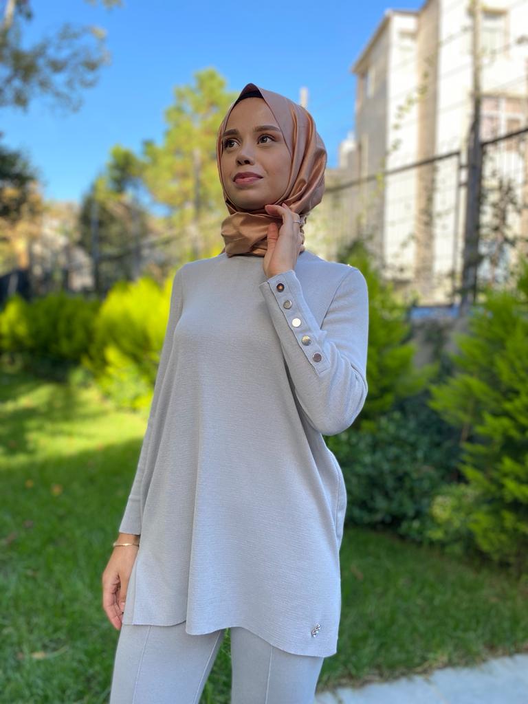 Miss Dalida Uzun Kollu Basic Tunik Villa Gri t24k-6001