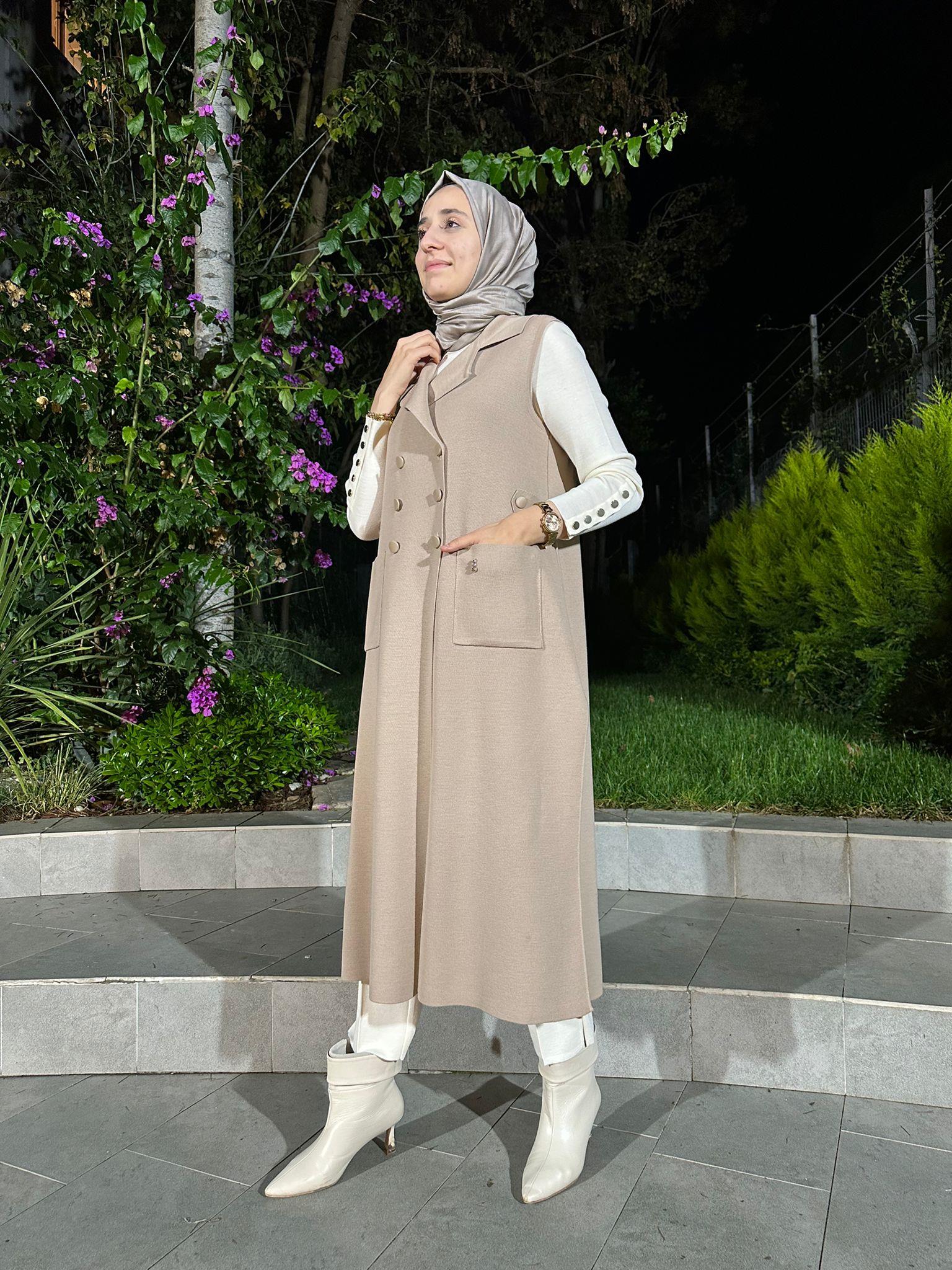 Miss Dalida Uzun Triko Yelek Coro Camel t24k-1000