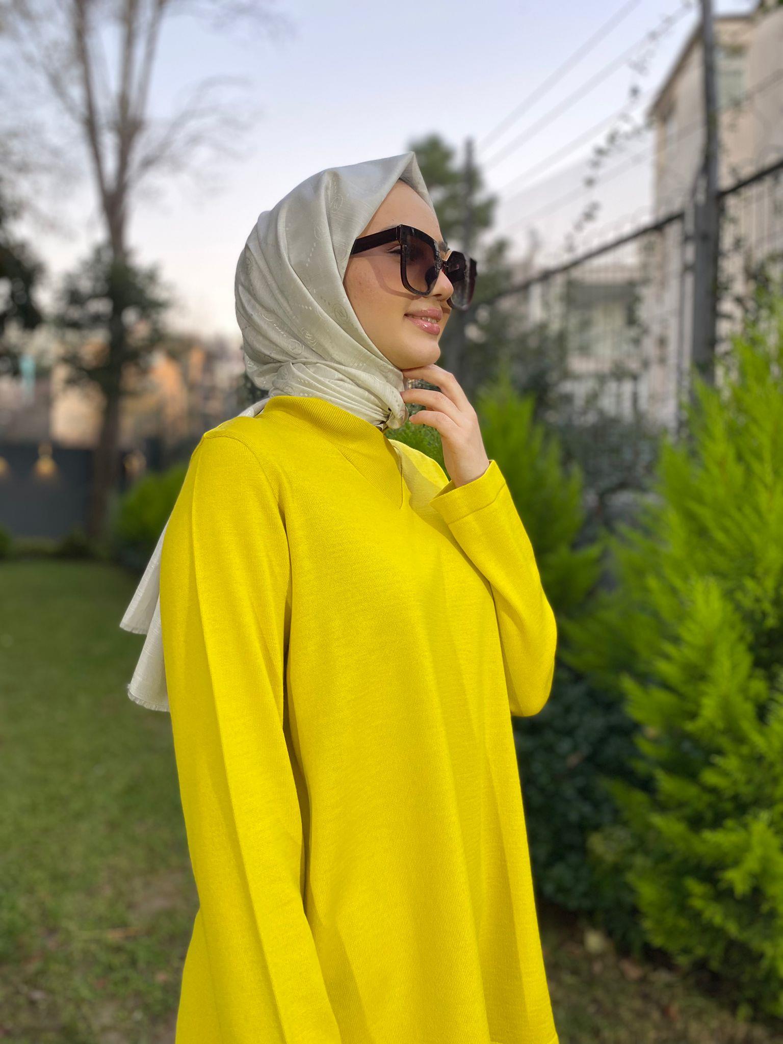 Miss Dalida V Yaka Triko Tunik Etika Yellow t24k-6011