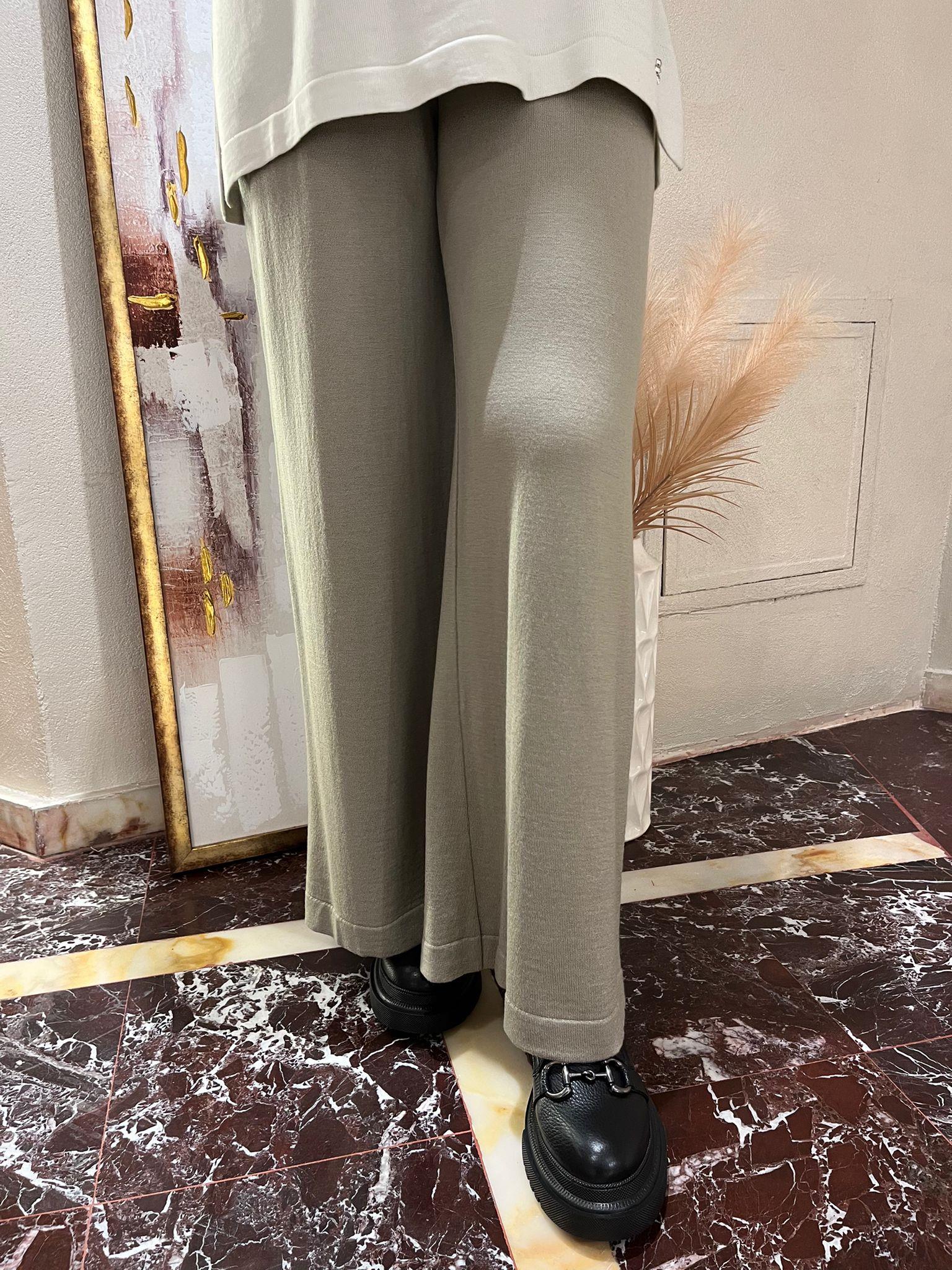 Miss Dalida Yüzde Yüz Yün Bol Paça Pantolon Moldy Green t24k-7002