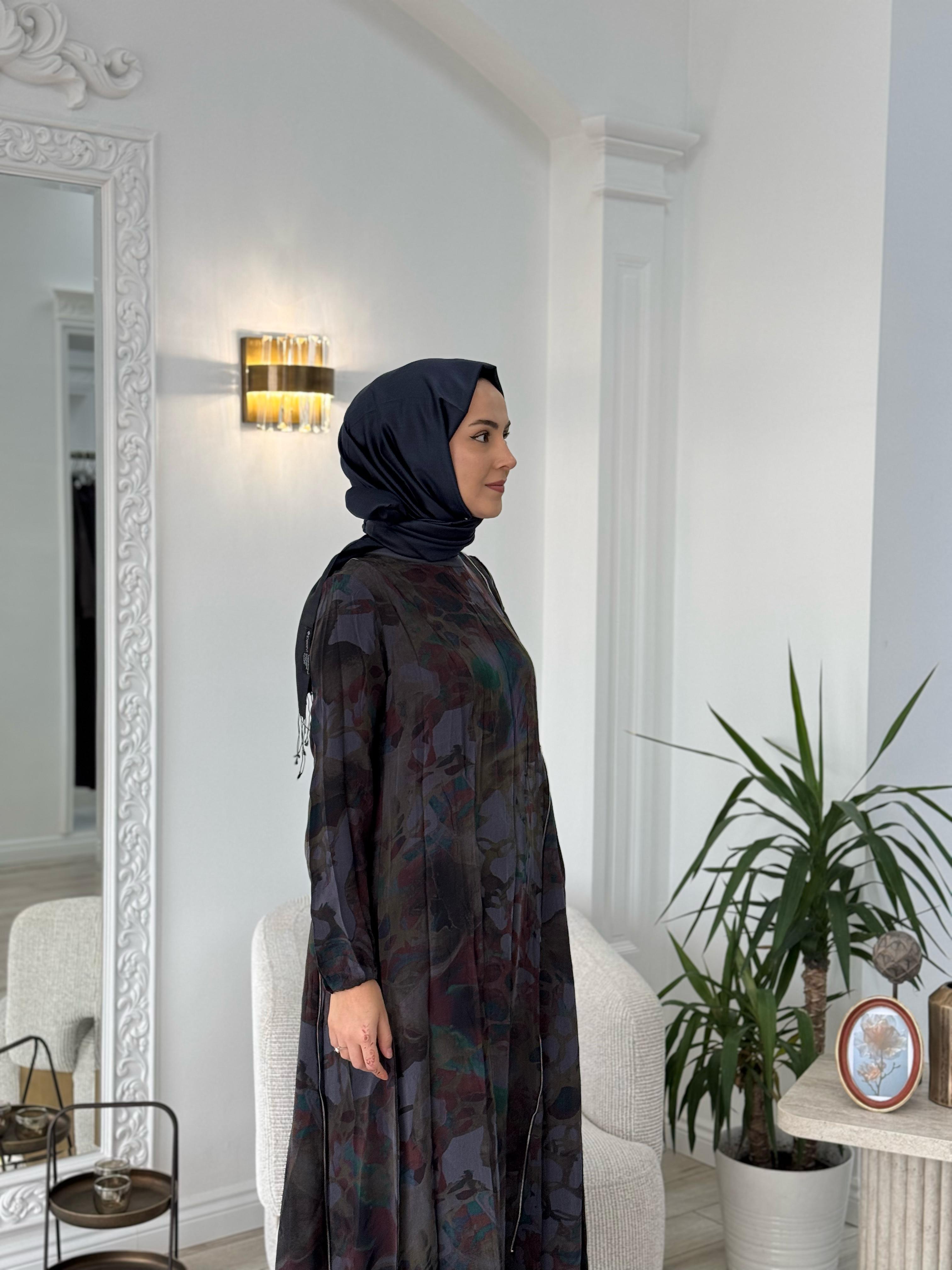 Misswhence Antrasit Baskılı Fermuarlı Elbise 37830