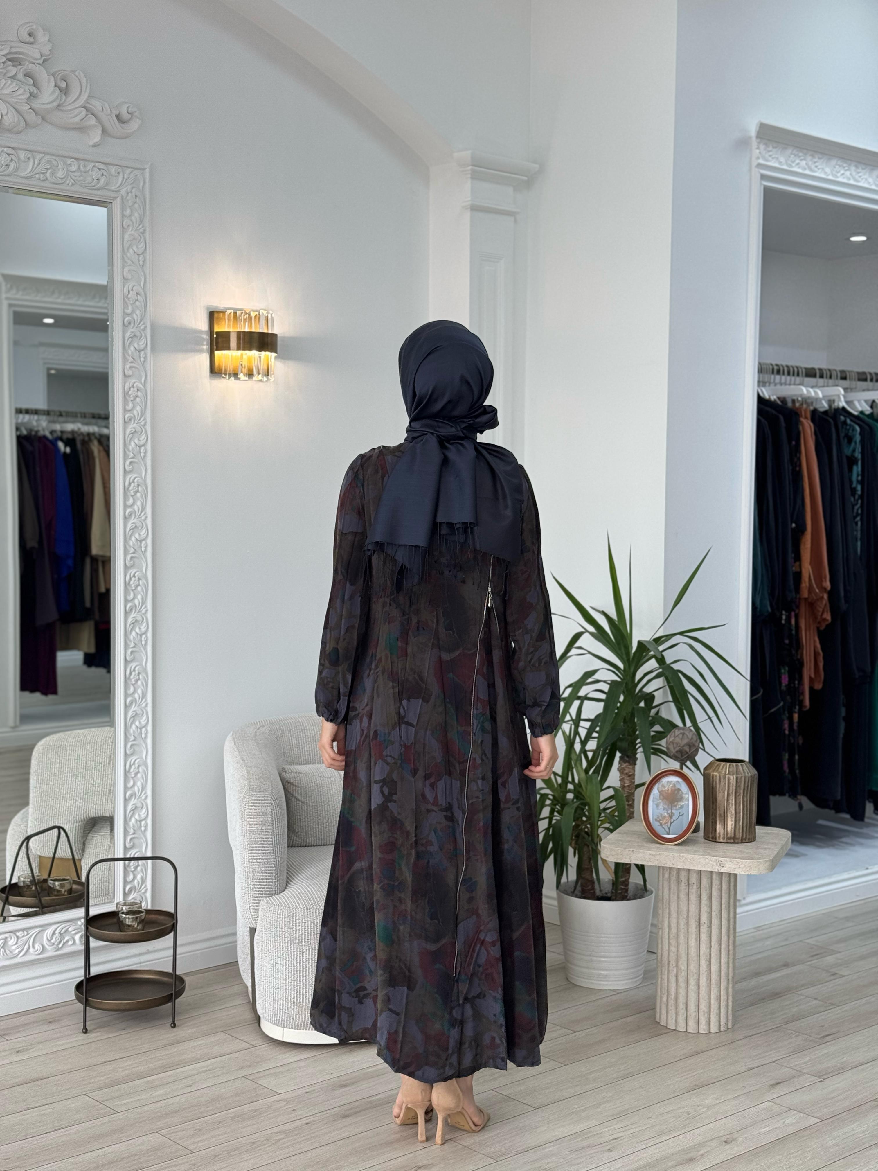 Misswhence Antrasit Baskılı Fermuarlı Elbise 37830