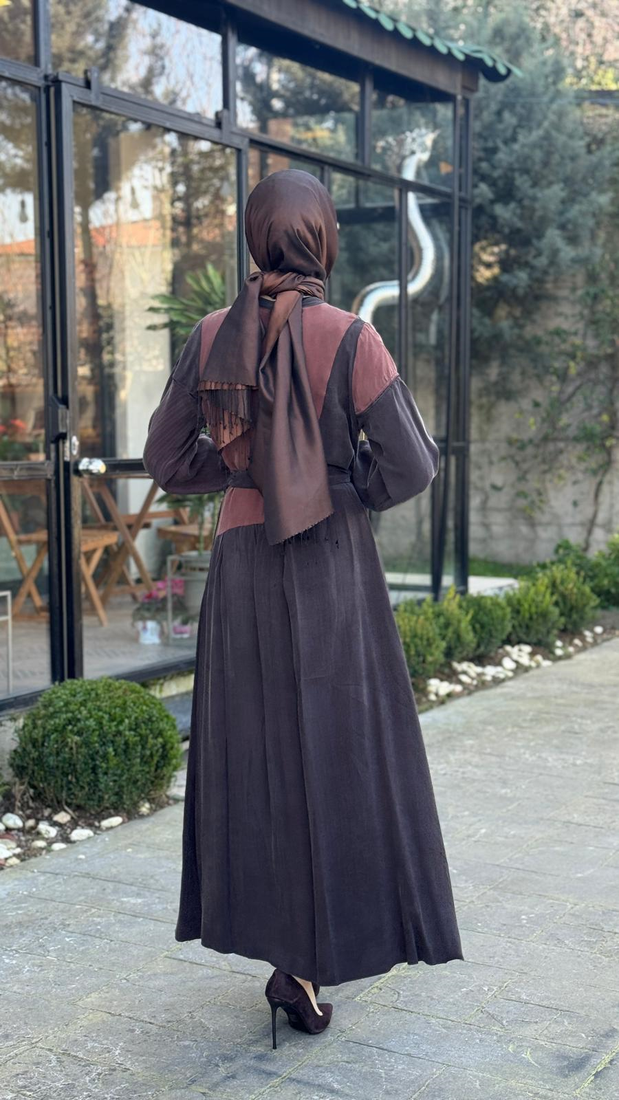 Misswhence Asimetrik Patchwork Kuşaklı Elbise 39801